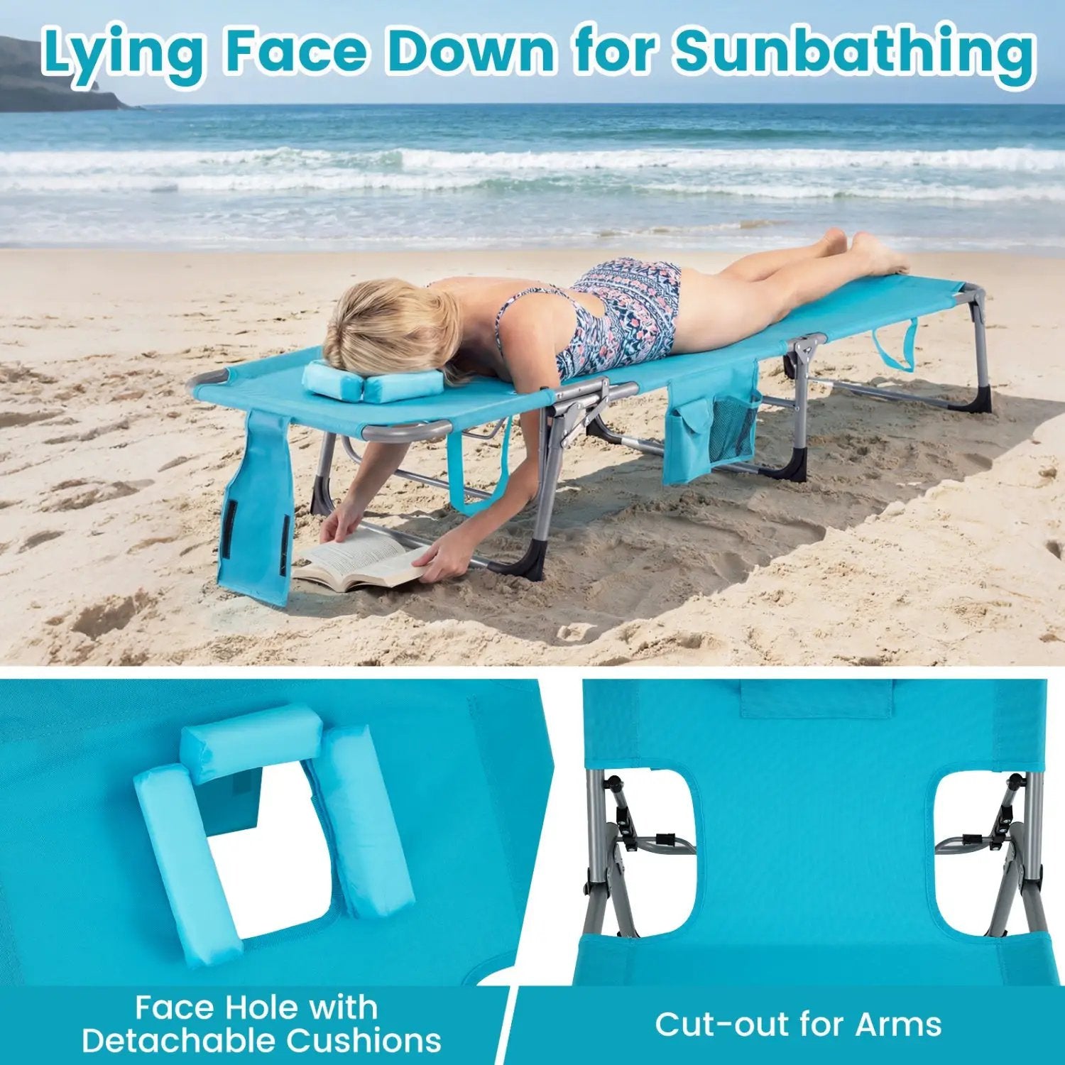 Set of 2 Tanning Chair Portable Chaise Lounge Chair with 4-Position Adjustable Backrest by DirectDeals