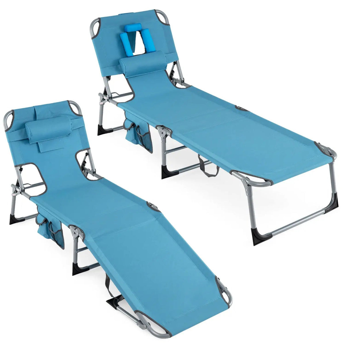 Set of 2 Tanning Chair Portable Chaise Lounge Chair with 4-Position Adjustable Backrest, photo 7 of 24