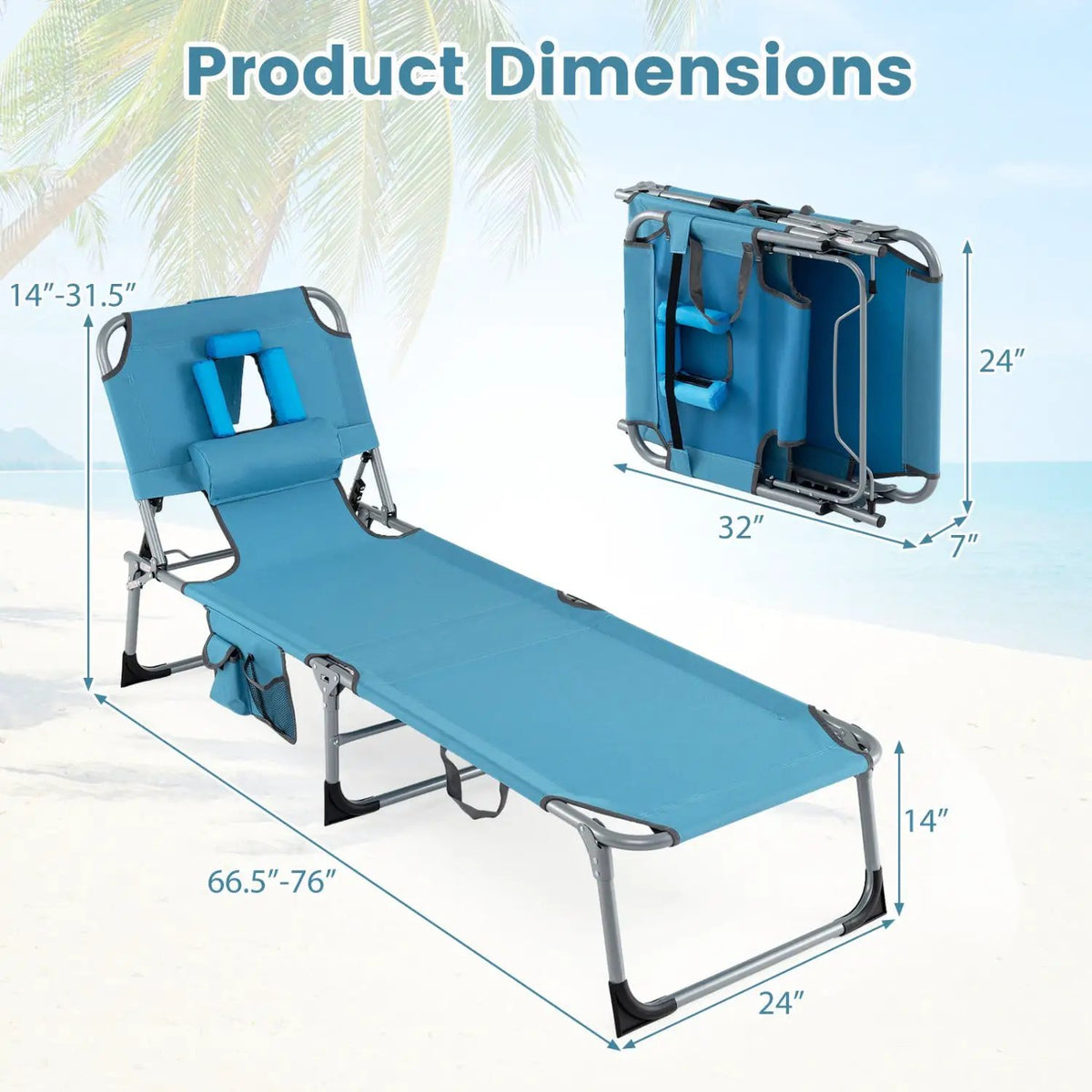 Set of 2 Tanning Chair Portable Chaise Lounge Chair with 4-Position Adjustable Backrest, photo 10 of 24
