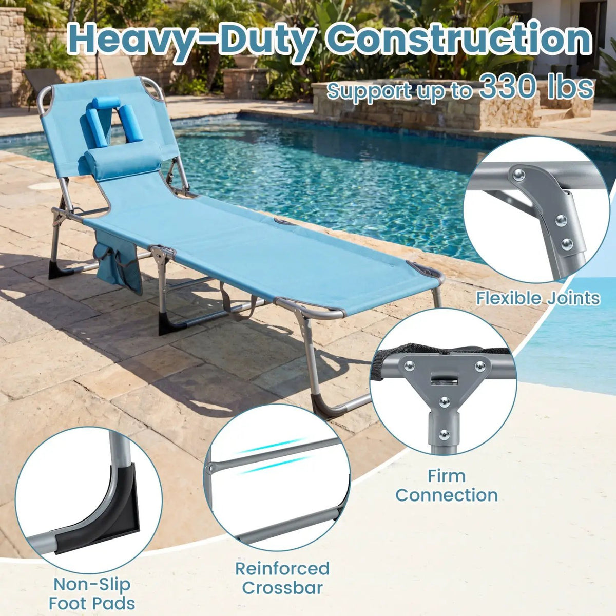 Set of 2 Tanning Chair Portable Chaise Lounge Chair with 4-Position Adjustable Backrest, photo 23 of 24