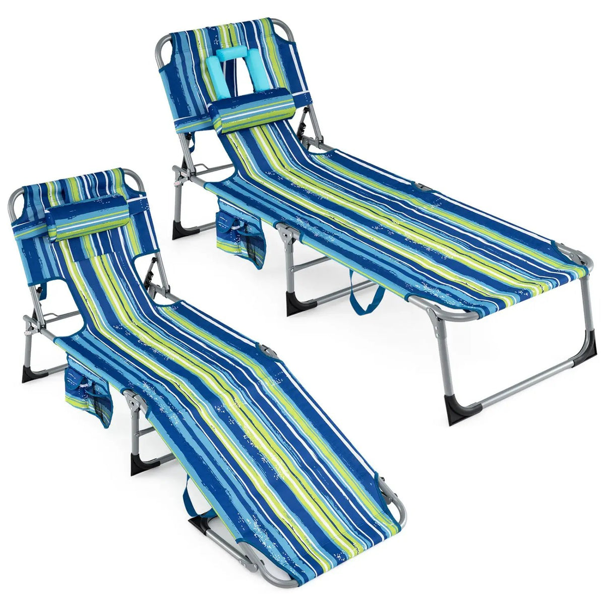 Set of 2 Tanning Chair Portable Chaise Lounge Chair with 4-Position Adjustable Backrest, photo 9 of 24