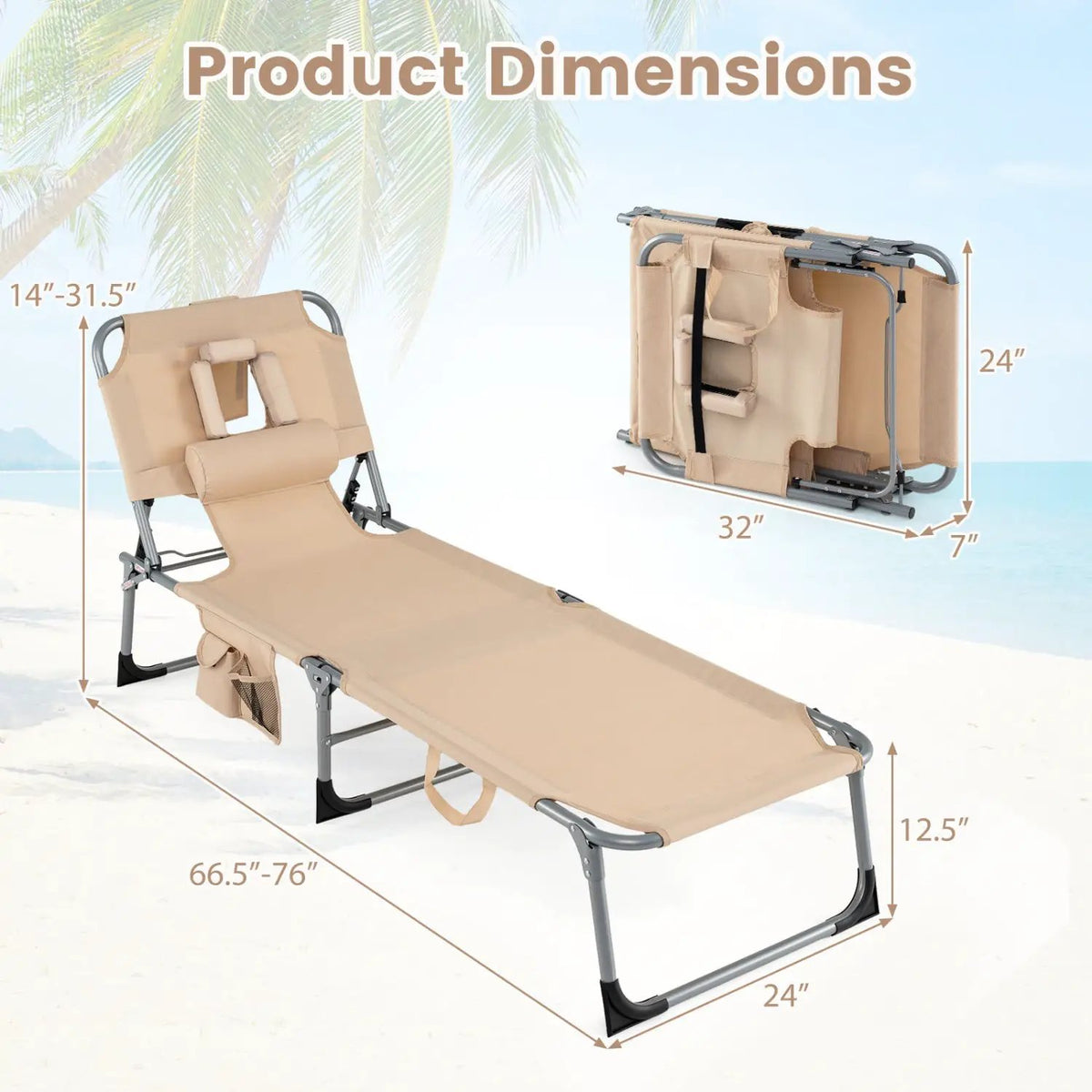 Adjustable Tanning Chaise Lounge Set of 2 with Face Hole, photo 12 of 48