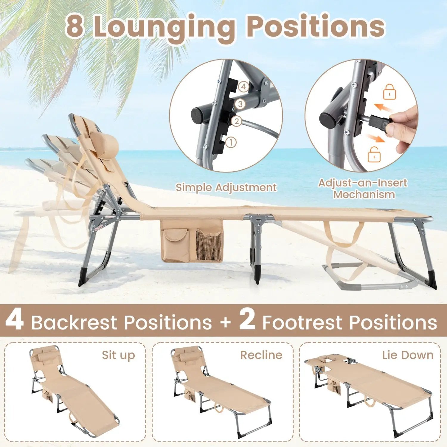 Adjustable Tanning Chaise Lounge Set of 2 with Face Hole by DirectDeals