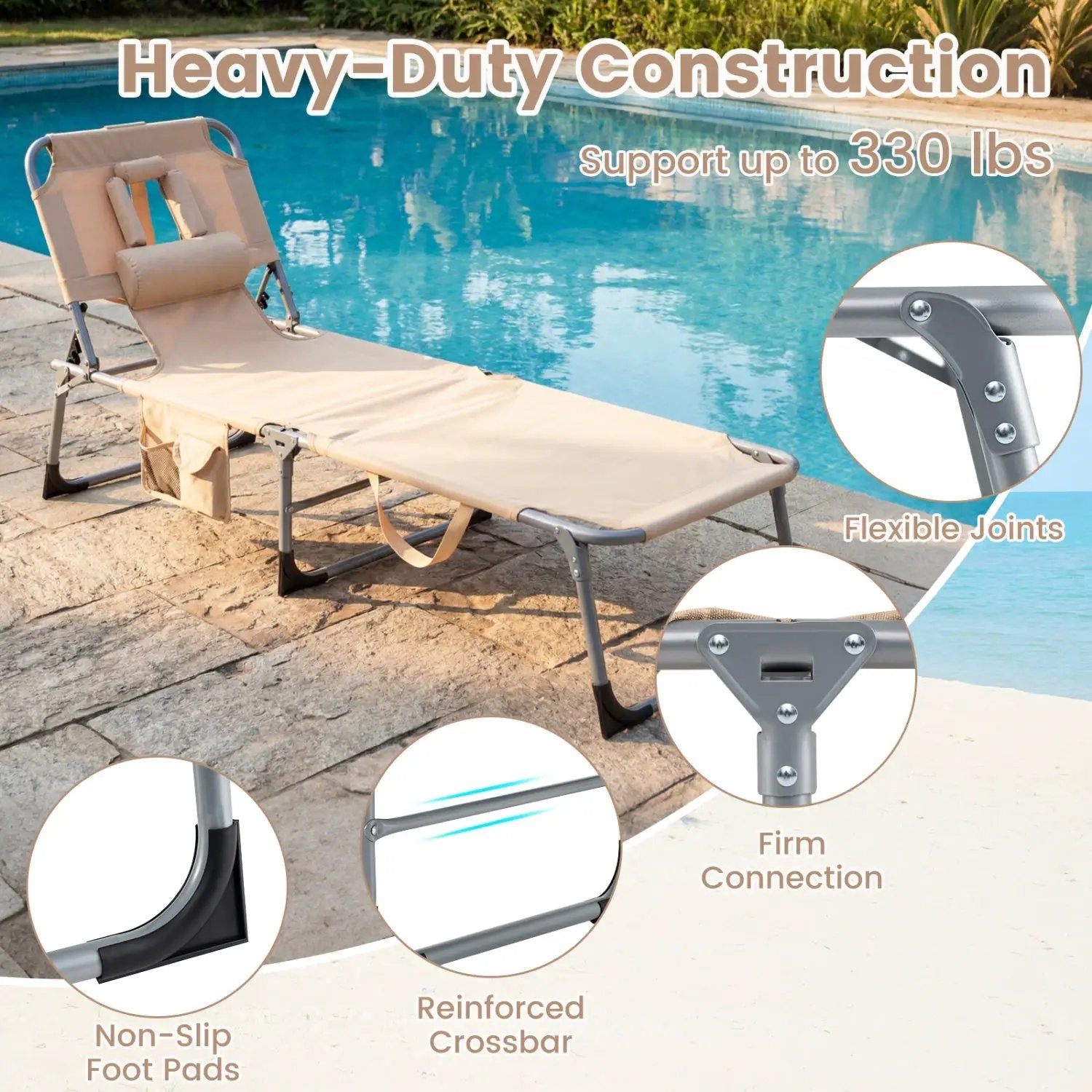 Adjustable Tanning Chaise Lounge Set of 2 with Face Hole by DirectDeals
