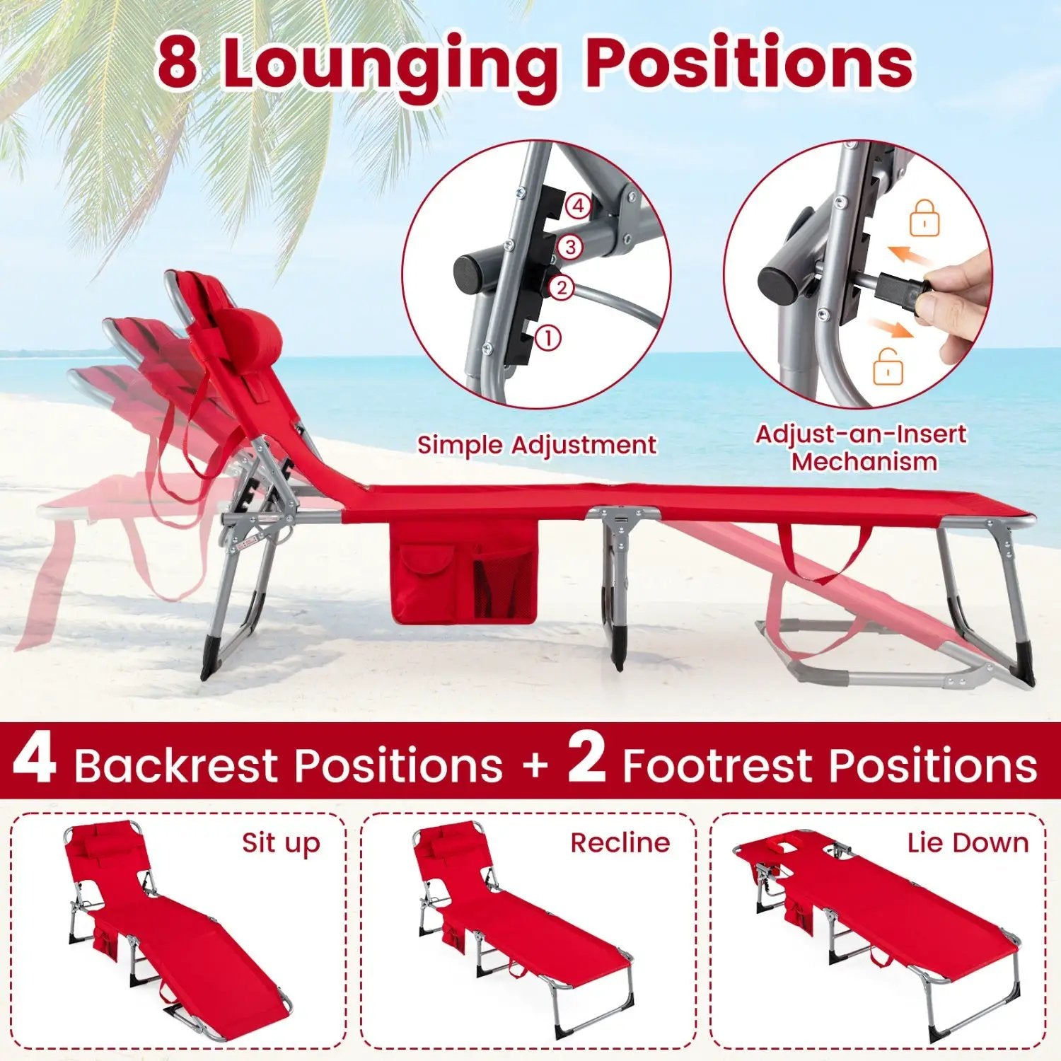 Adjustable Tanning Chaise Lounge Set of 2 with Face Hole by DirectDeals