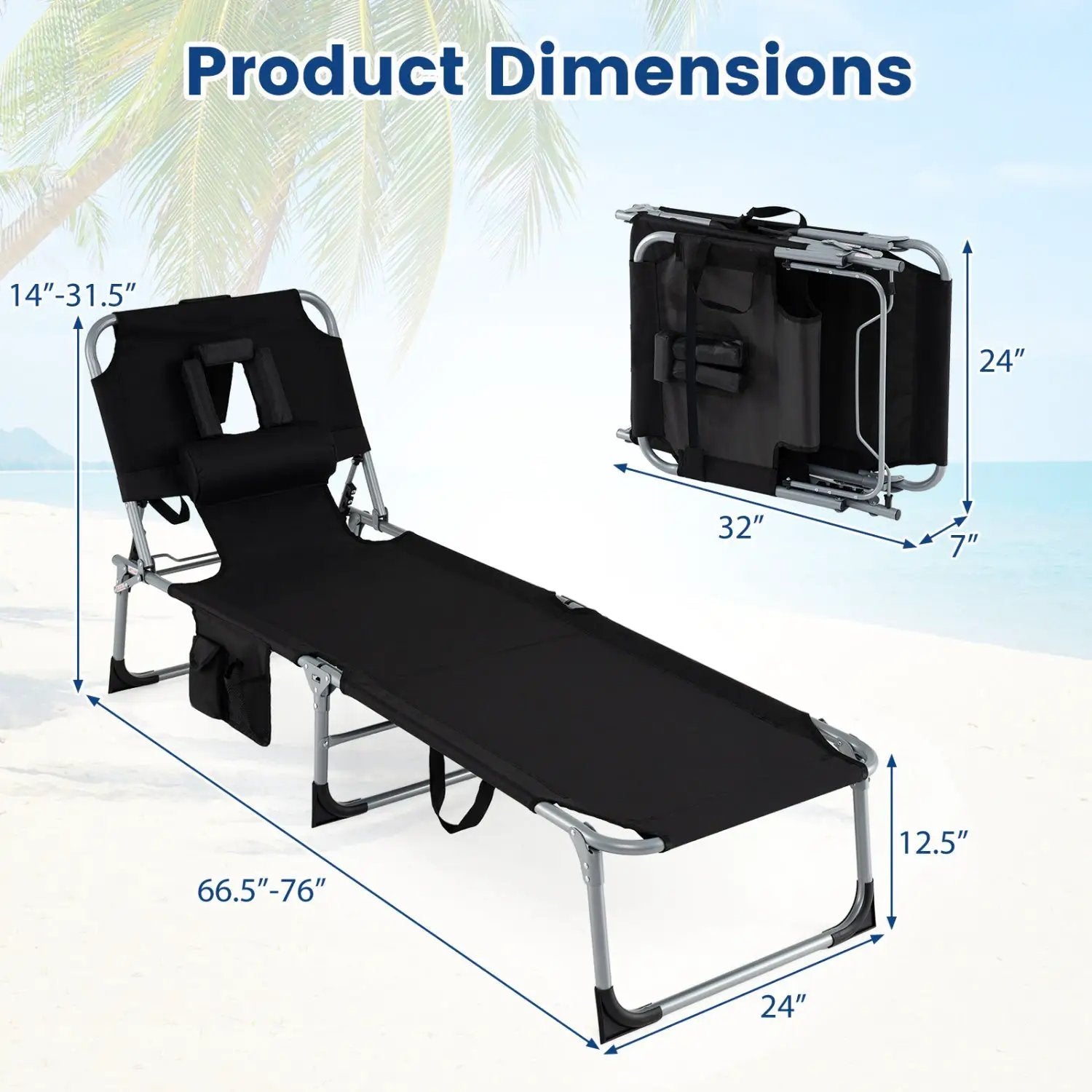 Adjustable Tanning Chaise Lounge Set of 2 with Face Hole by DirectDeals