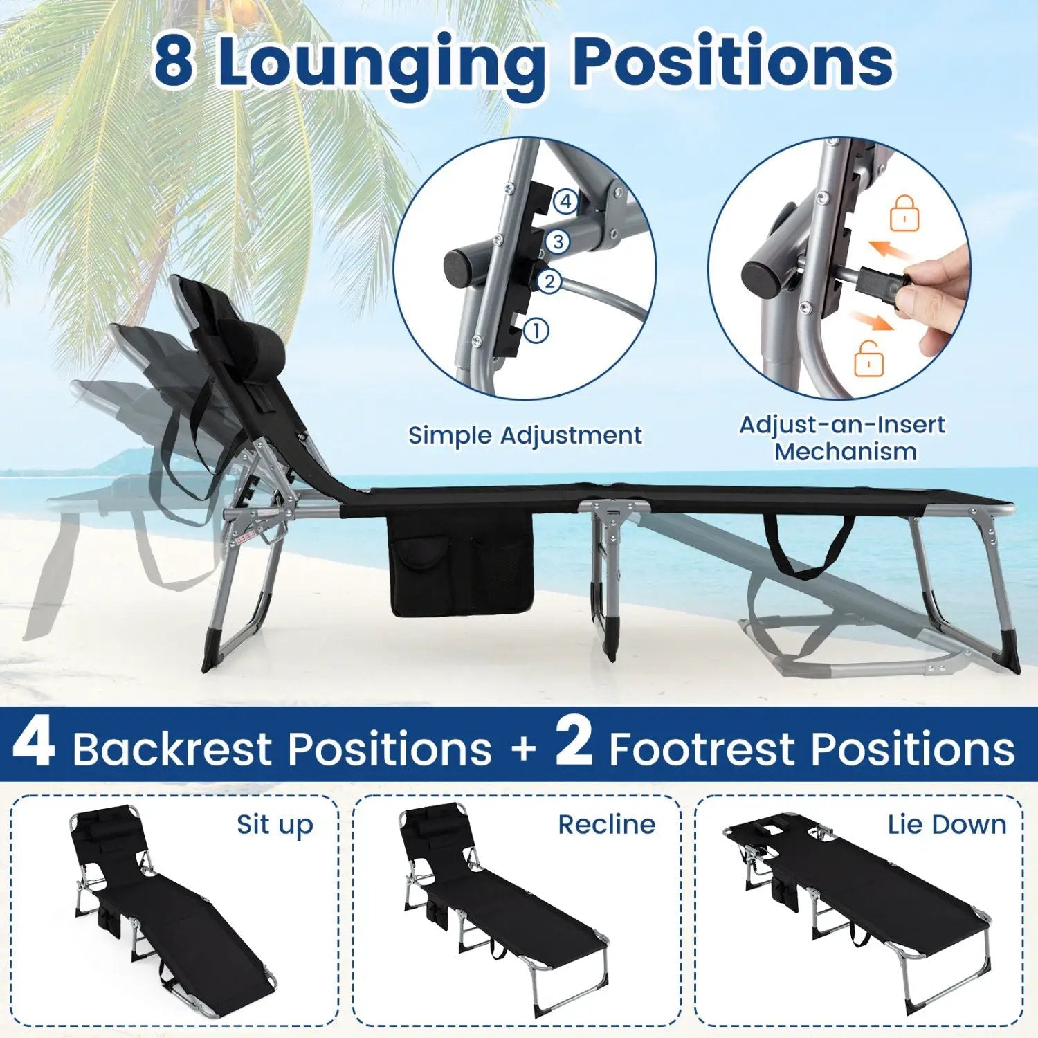 Adjustable Tanning Chaise Lounge Set of 2 with Face Hole by DirectDeals