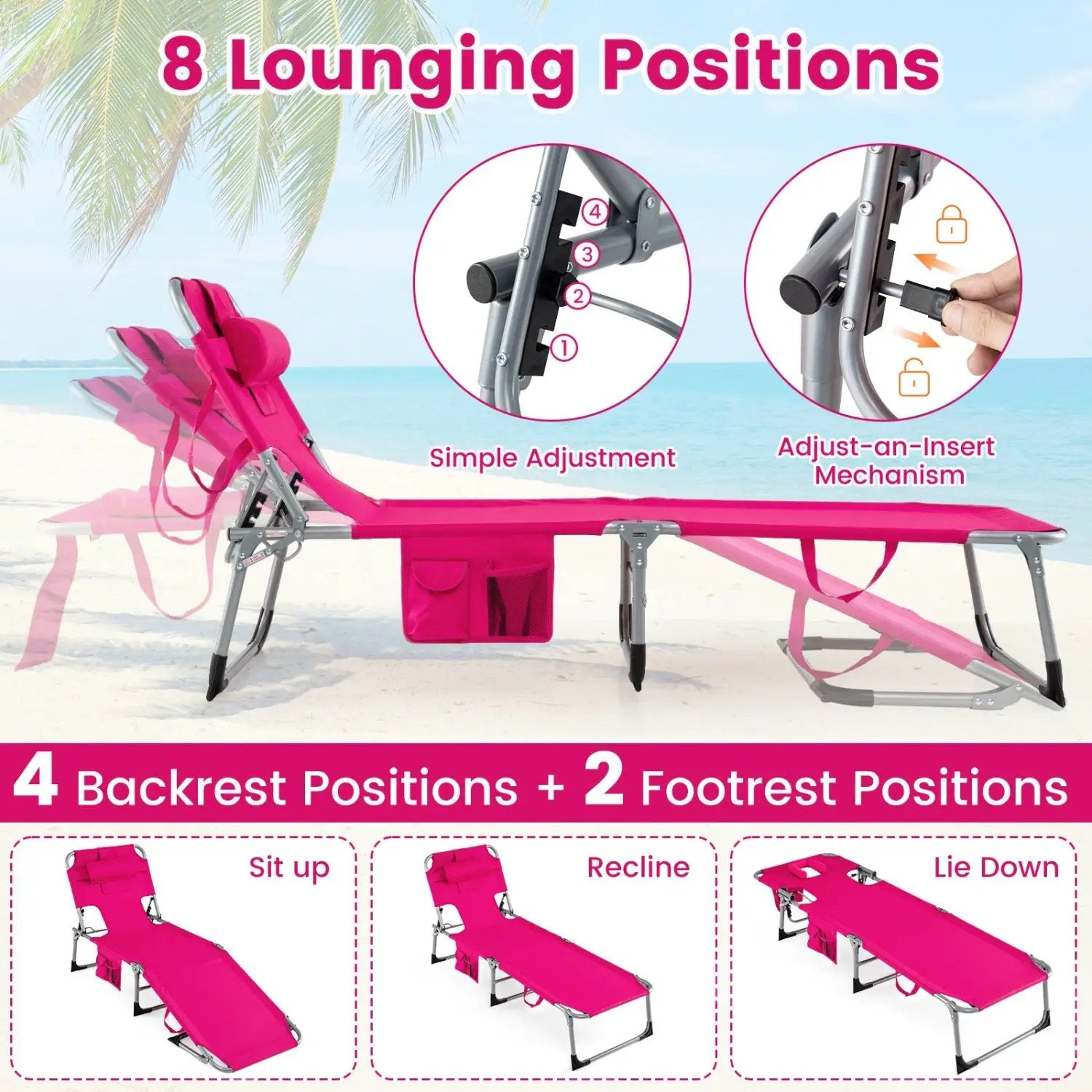 Adjustable Tanning Chaise Lounge Set of 2 with Face Hole by DirectDeals