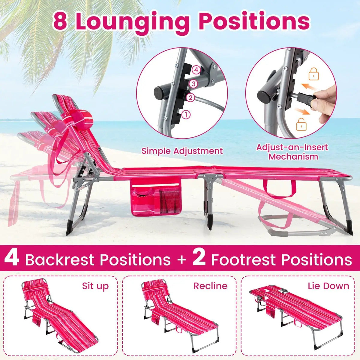 Adjustable Tanning Chaise Lounge Set of 2 with Face Hole, photo 20 of 48