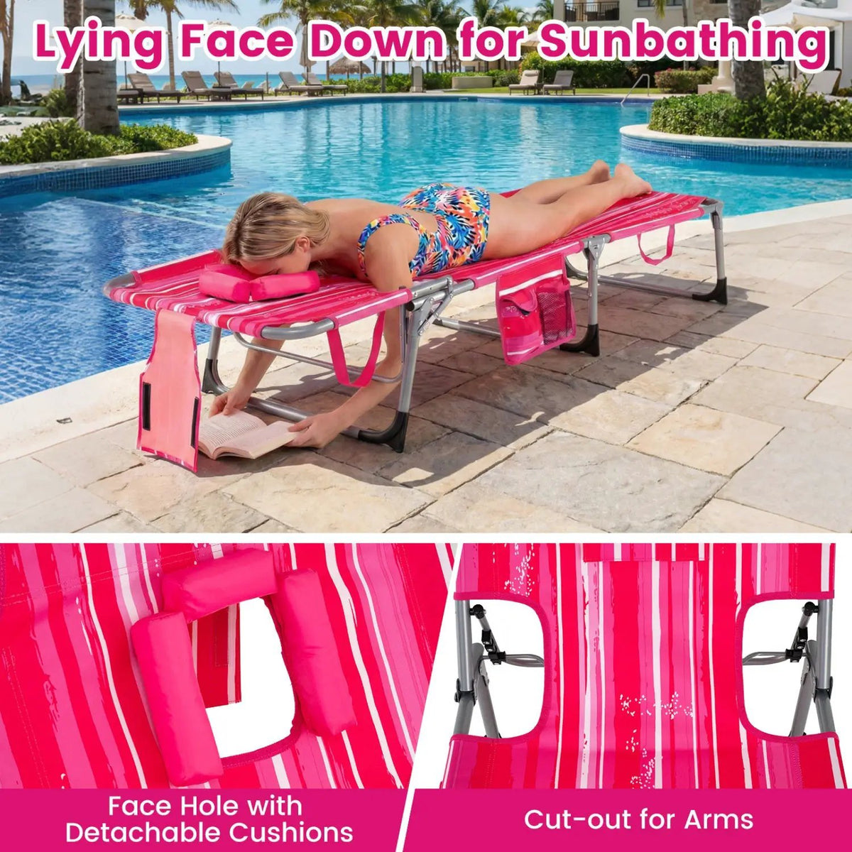 Adjustable Tanning Chaise Lounge Set of 2 with Face Hole, photo 22 of 48