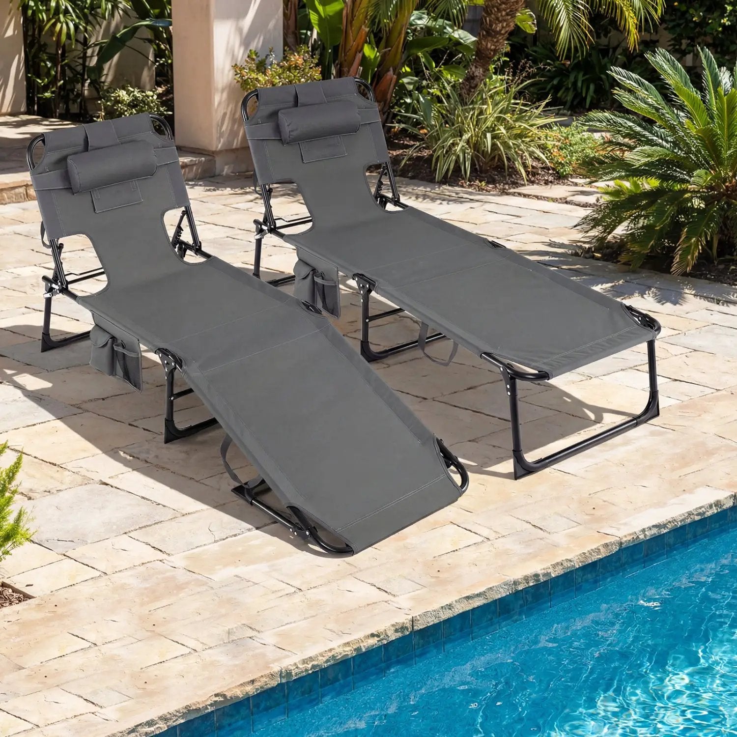 Adjustable Tanning Chaise Lounge Set of 2 with Face Hole by DirectDeals