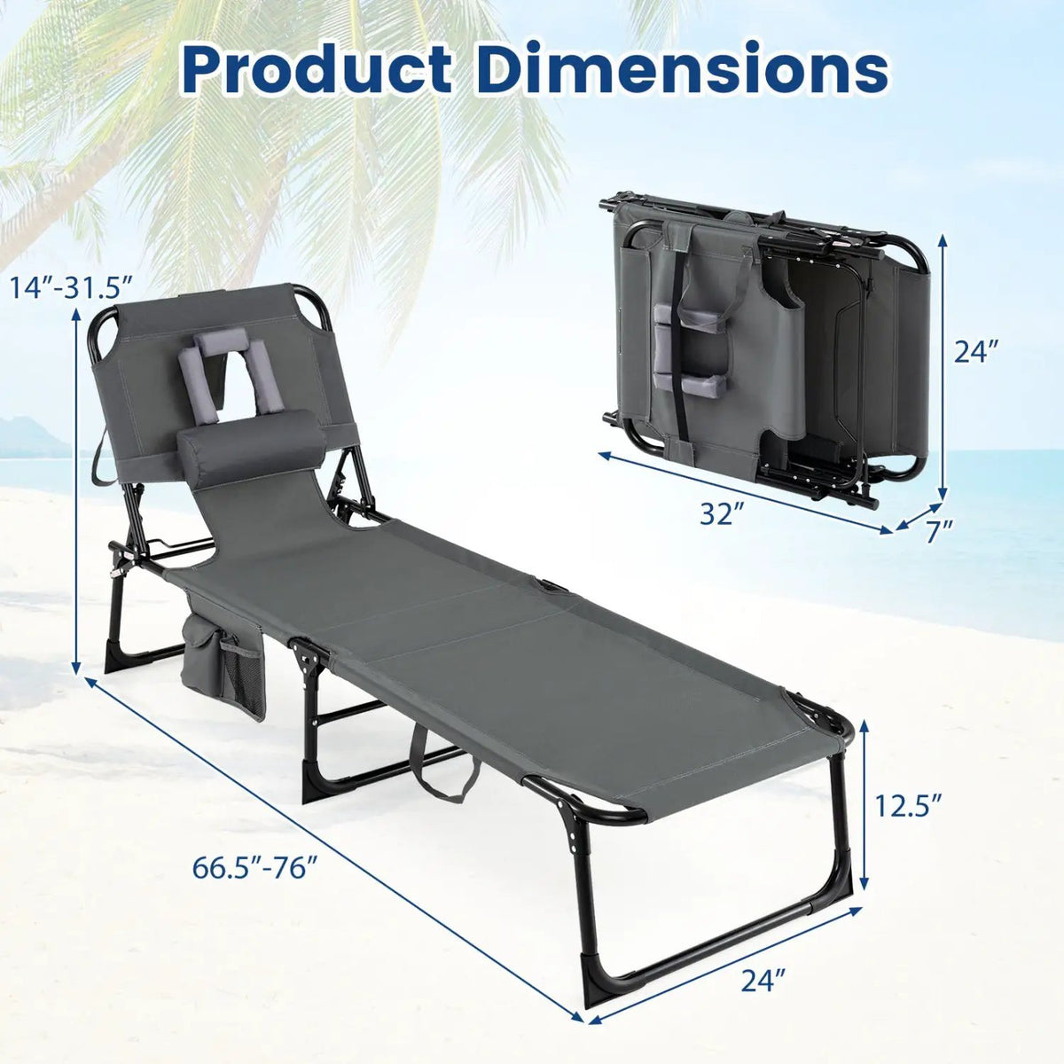 Adjustable Tanning Chaise Lounge Set of 2 with Face Hole, photo 5 of 48