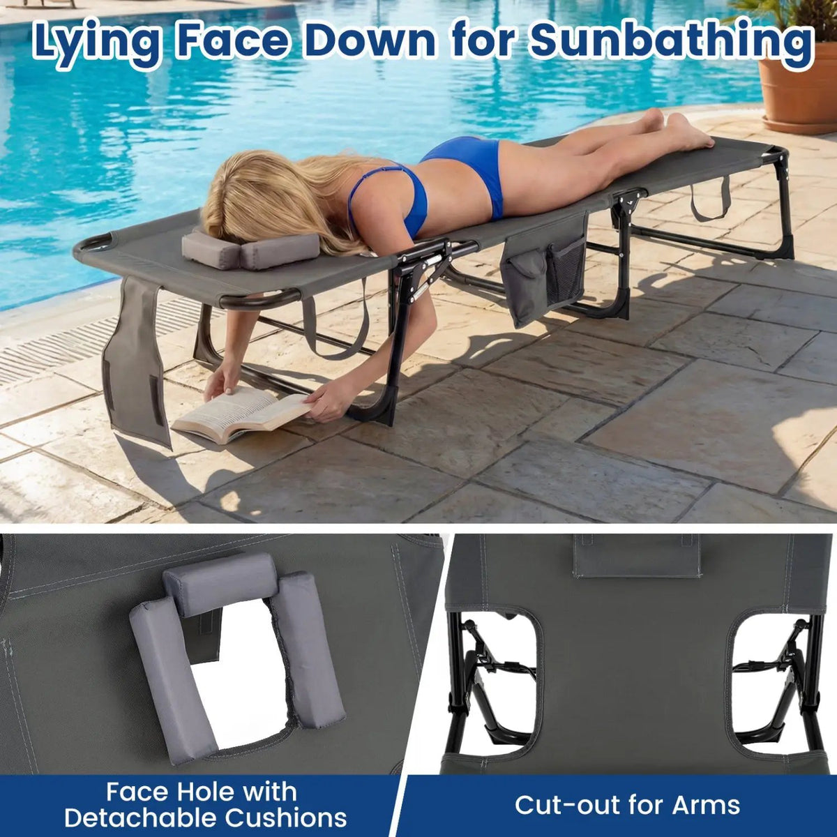 Adjustable Tanning Chaise Lounge Set of 2 with Face Hole, photo 8 of 48