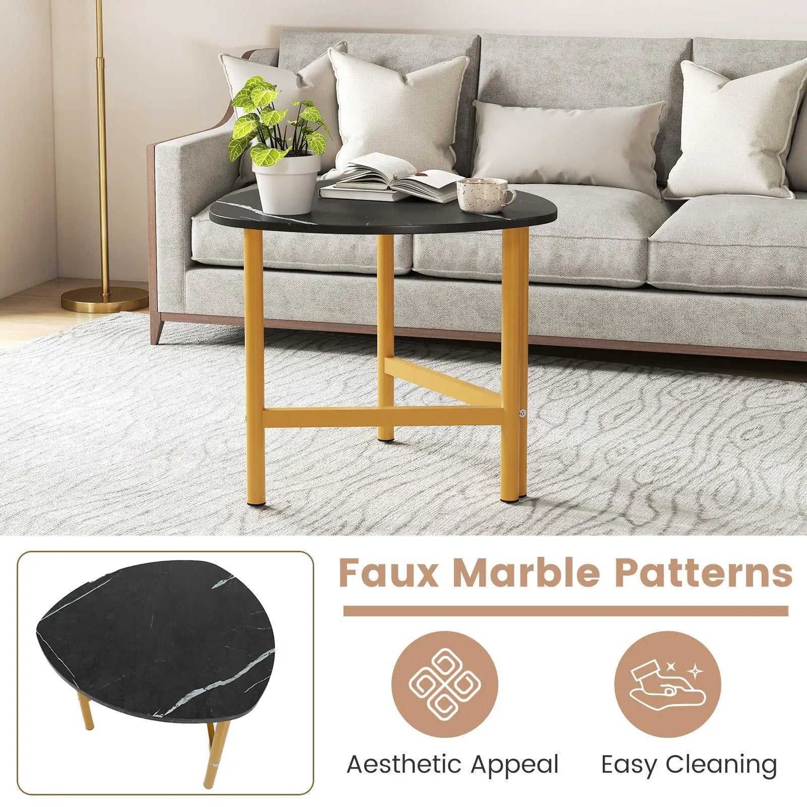 Set of 2 Triangle Coffee Table Oval with Metal Legs by DirectDeals
