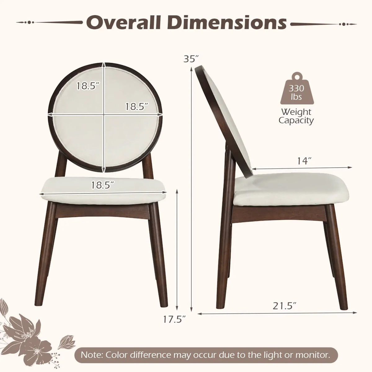 Set of 2 Upholstered Linen Fabric Kitchen Side Chairs with Padded Seat by DirectDeals