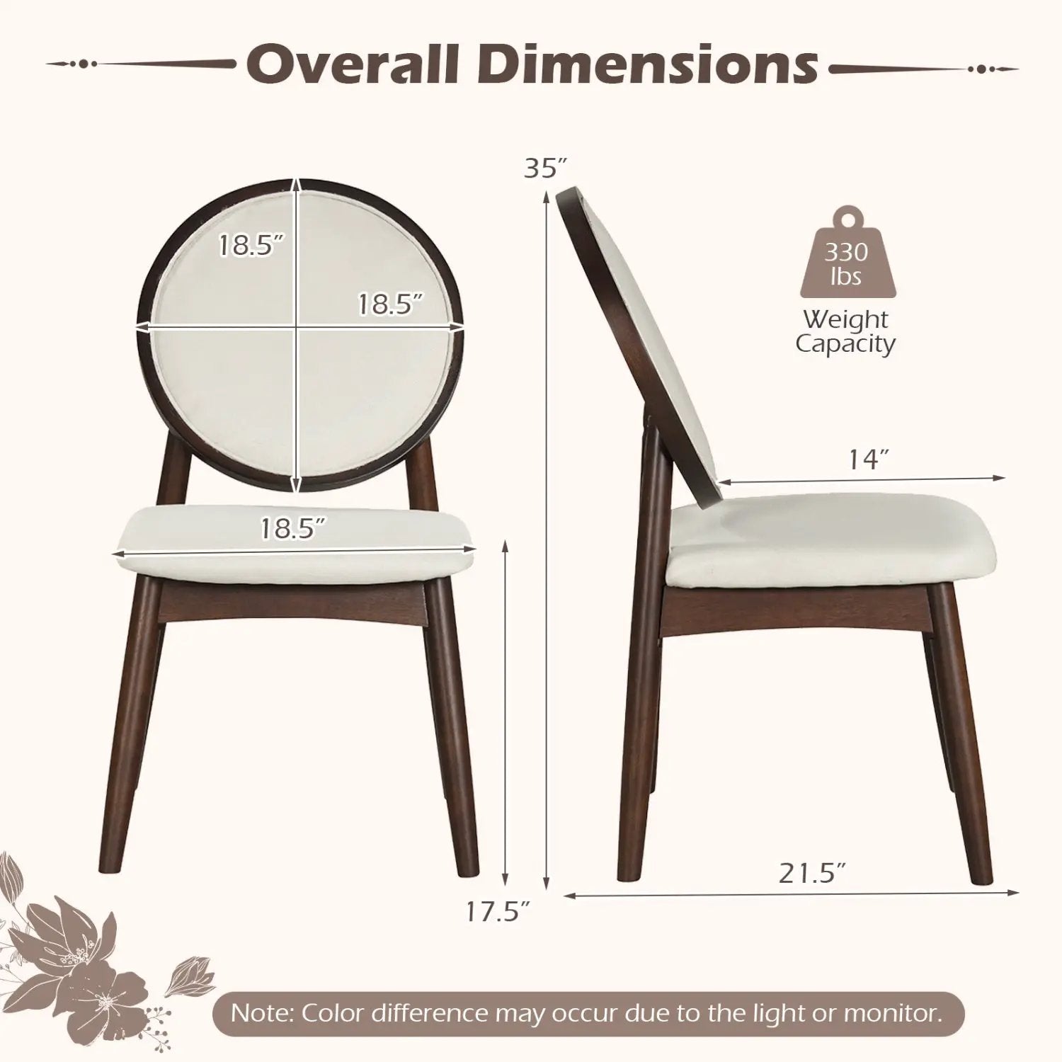 Set of 2 Upholstered Linen Fabric Kitchen Side Chairs with Padded Seat by DirectDeals