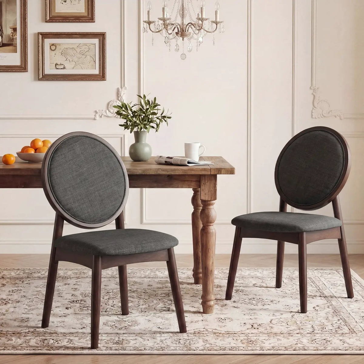 Set of 2 Upholstered Linen Fabric Kitchen Side Chairs with Padded Seat by DirectDeals