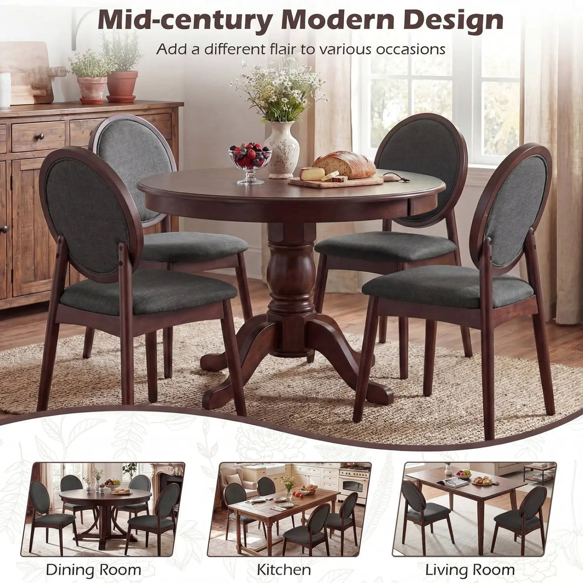 Set of 2 Upholstered Linen Fabric Kitchen Side Chairs with Padded Seat by DirectDeals