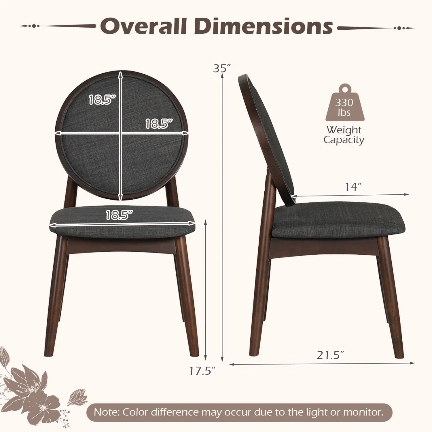 Set of 2 Upholstered Linen Fabric Kitchen Side Chairs with Padded Seat by DirectDeals
