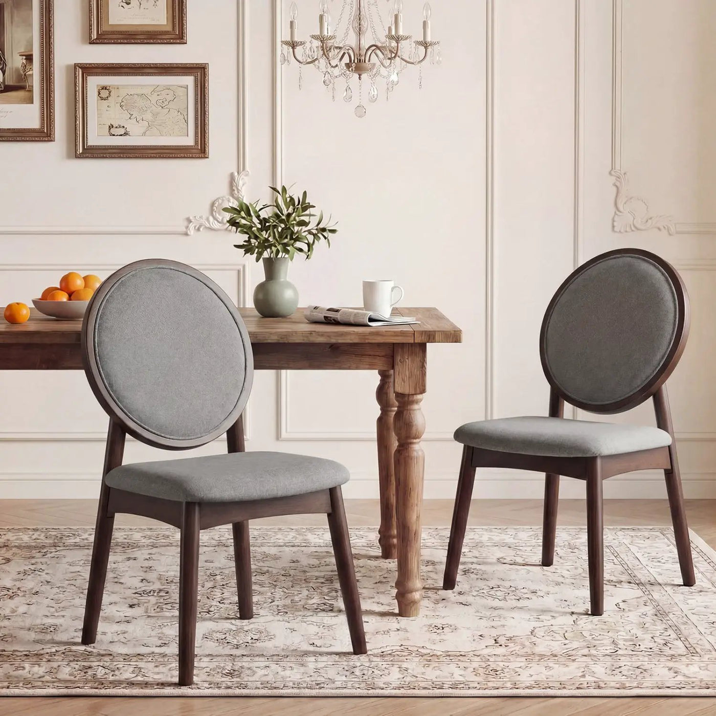 Set of 2 Upholstered Linen Fabric Kitchen Side Chairs with Padded Seat by DirectDeals