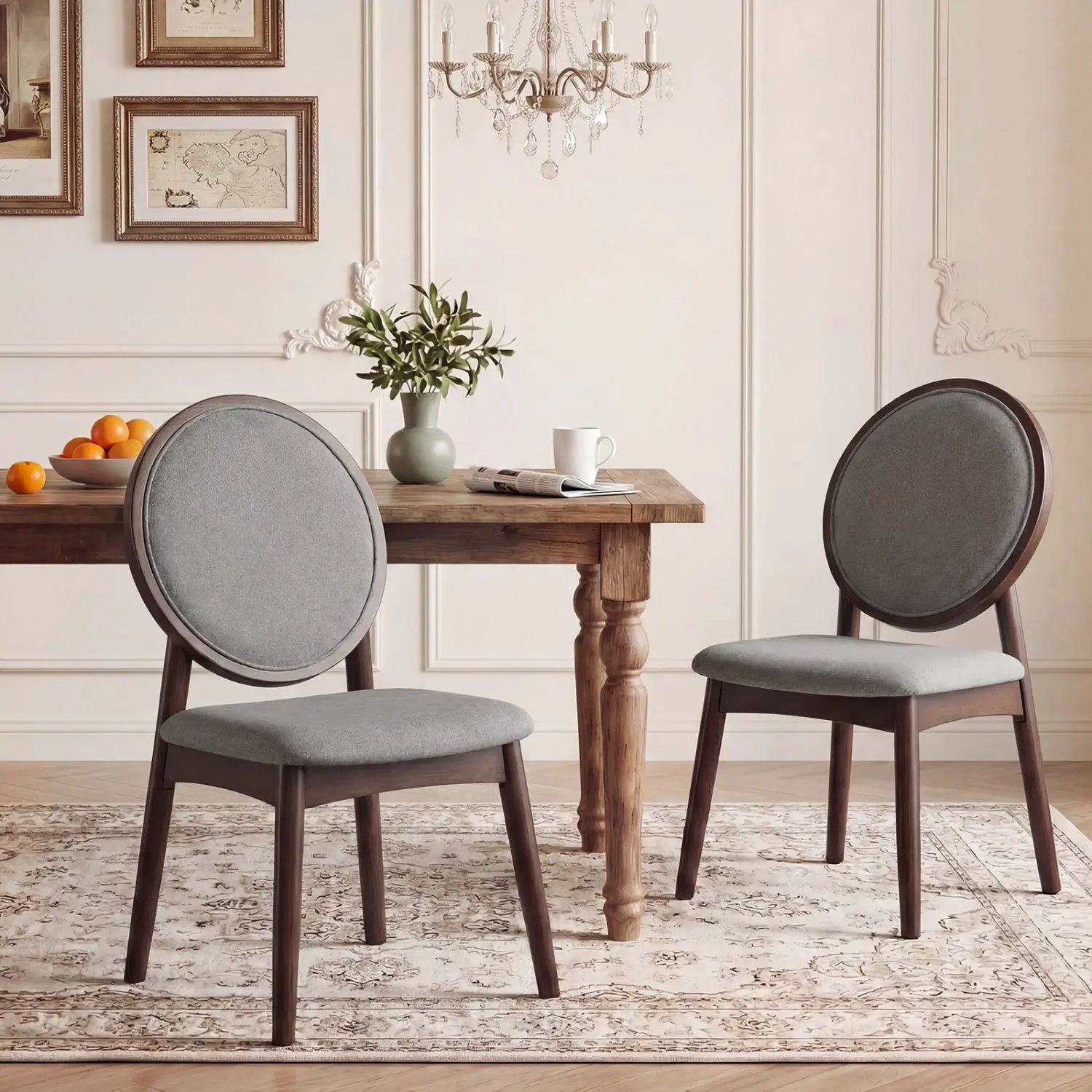 Set of 2 Upholstered Linen Fabric Kitchen Side Chairs with Padded Seat by DirectDeals