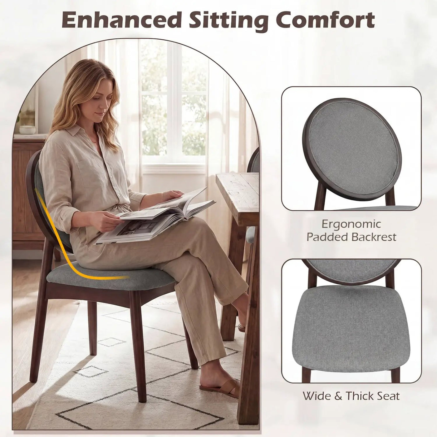 Set of 2 Upholstered Linen Fabric Kitchen Side Chairs with Padded Seat by DirectDeals