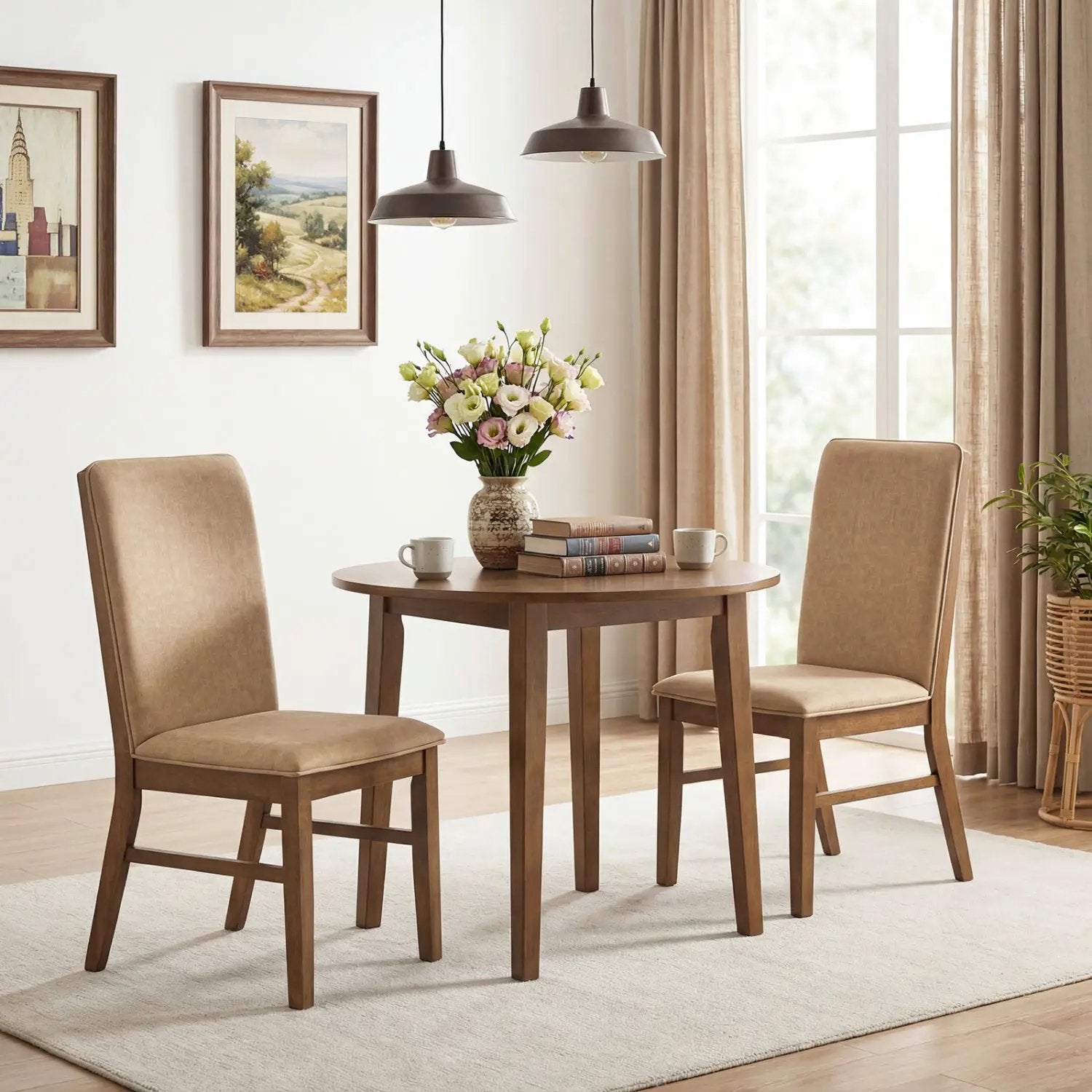 Set of 2 Upholstered Dining Chairs with Solid Rubber Wood Legs by DirectDeals