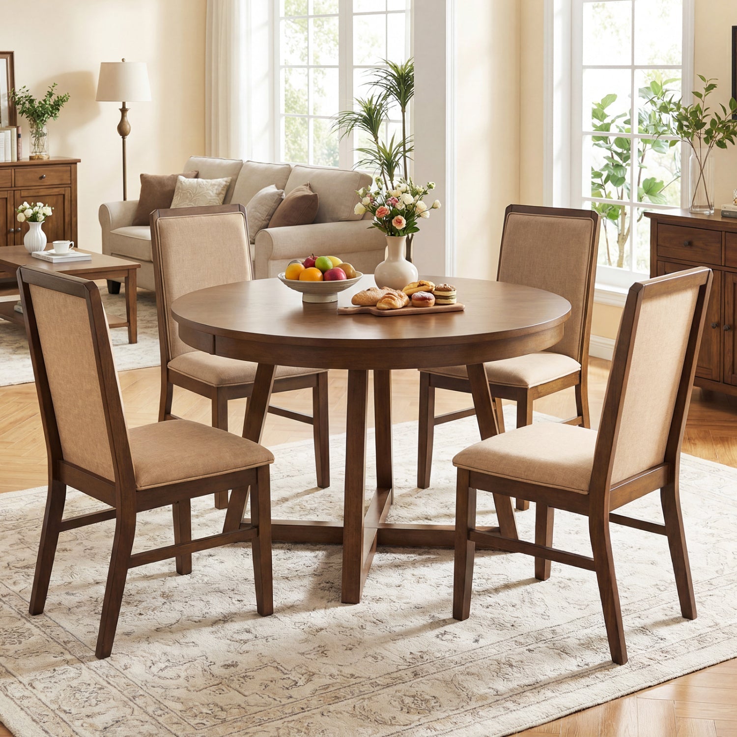 Set of 2 Upholstered Dining Chairs with Solid Rubber Wood Legs by DirectDeals