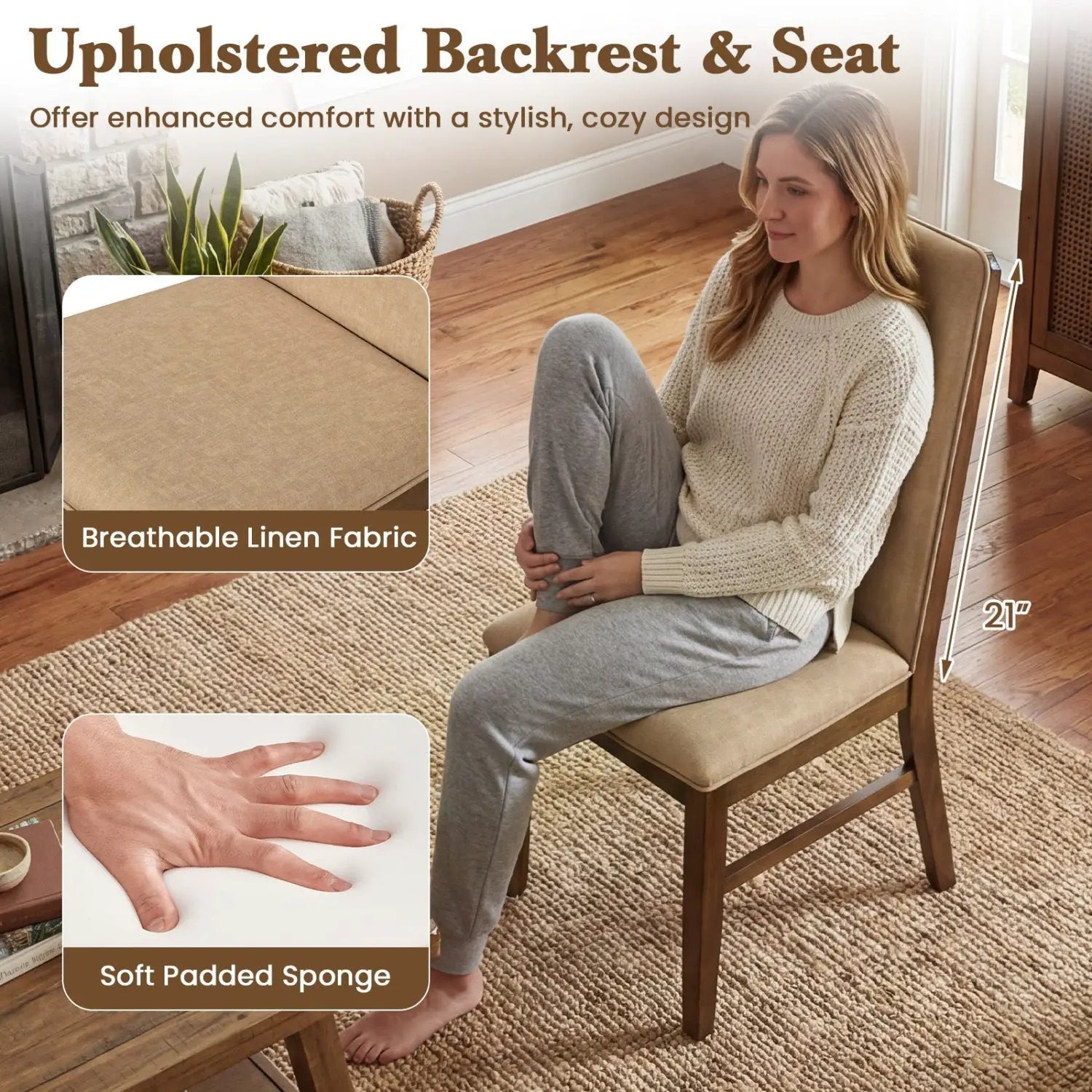 Set of 2 Upholstered Dining Chairs with Solid Rubber Wood Legs by DirectDeals