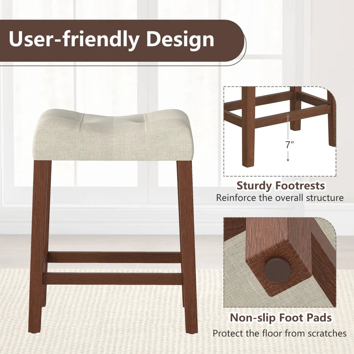 Set of 2 Upholstered Counter Height Bar Stool with Curved Saddle-Seat, photo 14 of 15
