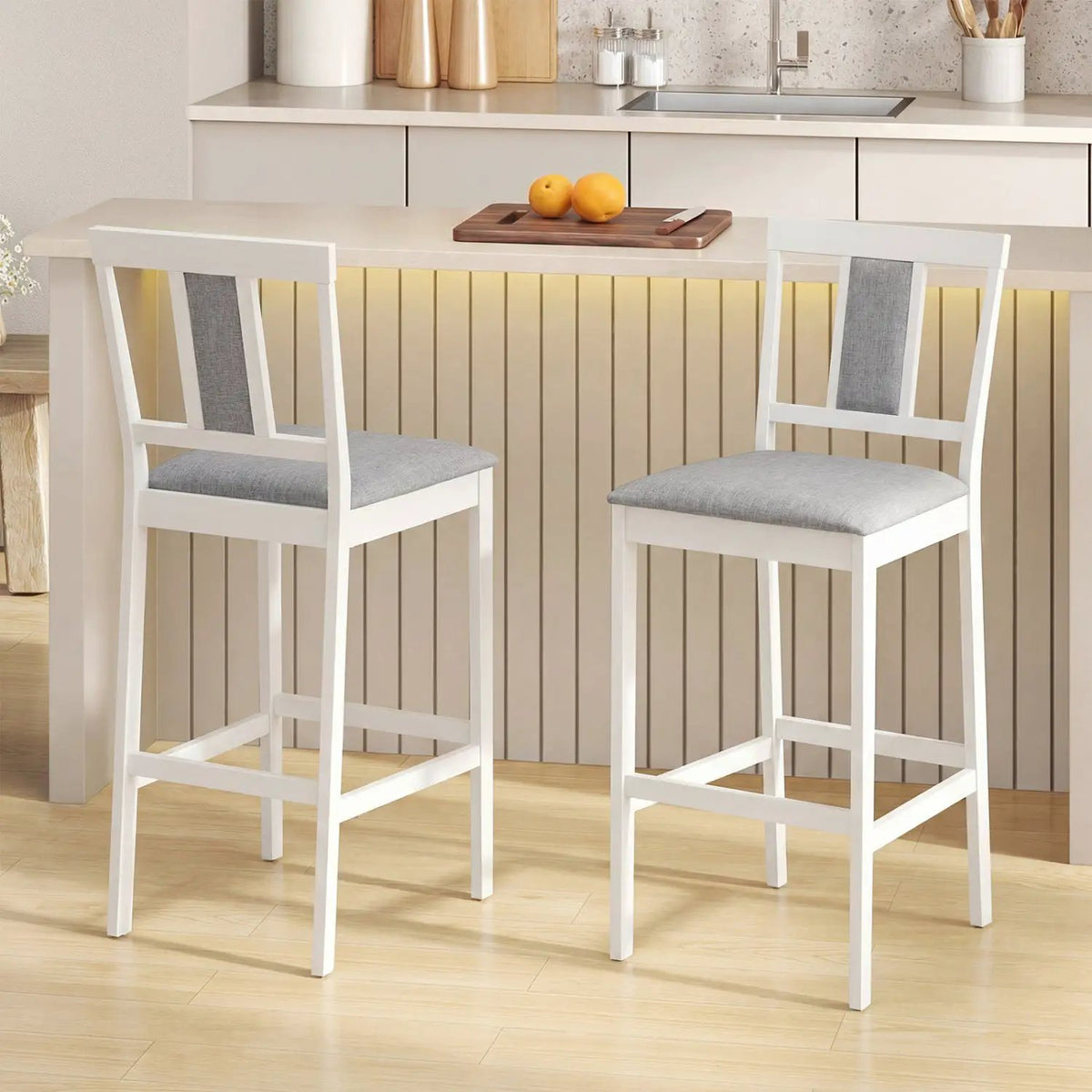 Set of 2 Upholstered Barstool 29.5 Inch Bar Height with Solid Rubber Wood Frame, photo 10 of 16