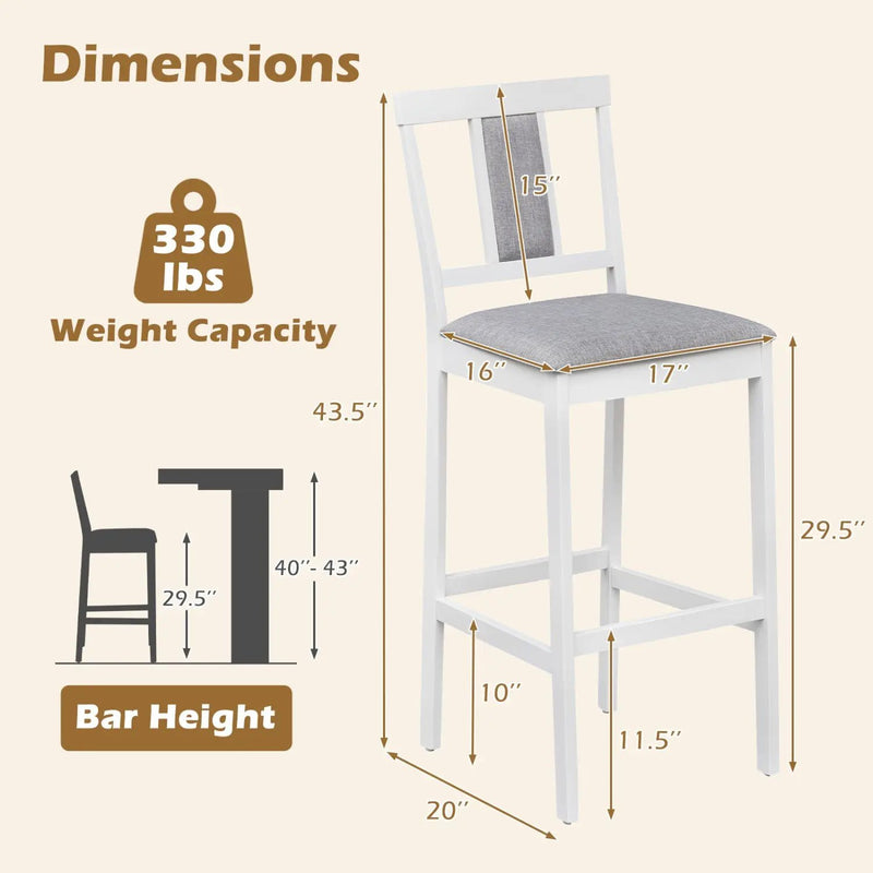 Set of 2 Upholstered Barstool 29.5 Inch Bar Height with Solid Rubber Wood Frame by DirectDeals