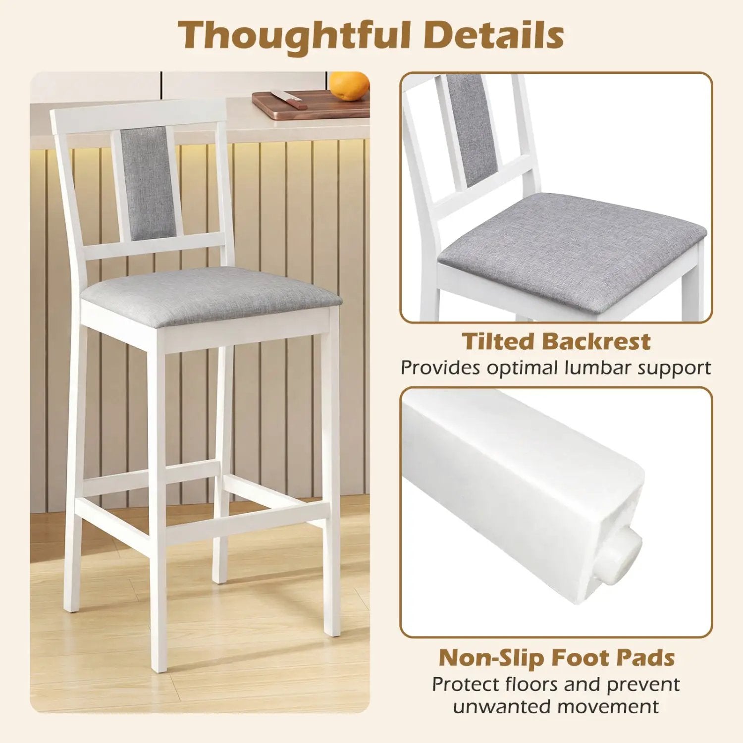 Set of 2 Upholstered Barstool 29.5 Inch Bar Height with Solid Rubber Wood Frame by DirectDeals