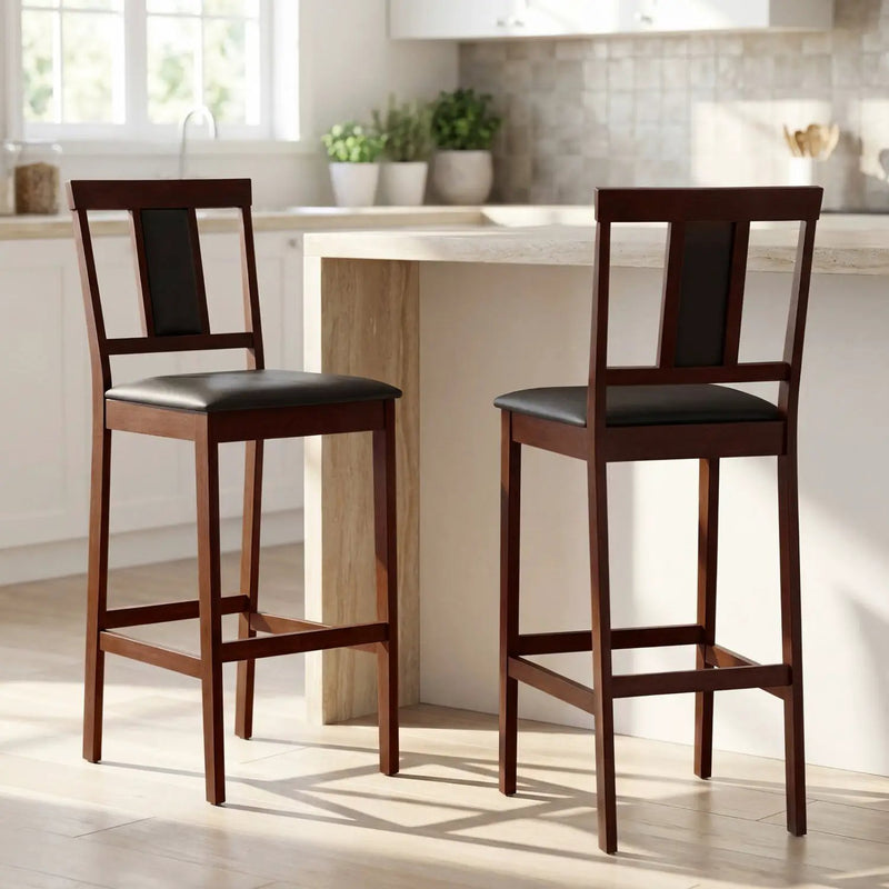 Set of 2 Upholstered Barstool 29.5 Inch Bar Height with Solid Rubber Wood Frame by DirectDeals