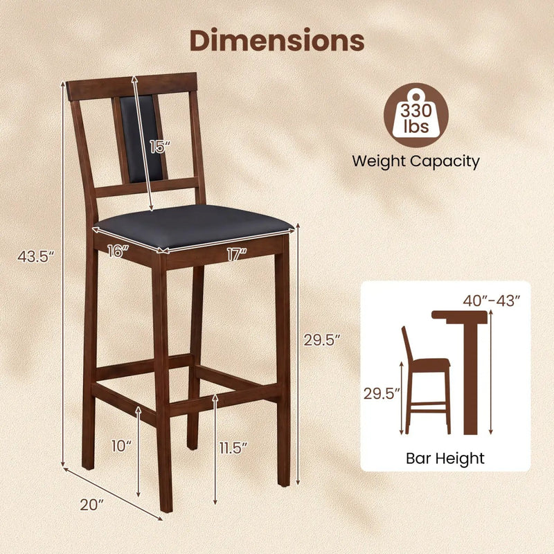 Set of 2 Upholstered Barstool 29.5 Inch Bar Height with Solid Rubber Wood Frame by DirectDeals