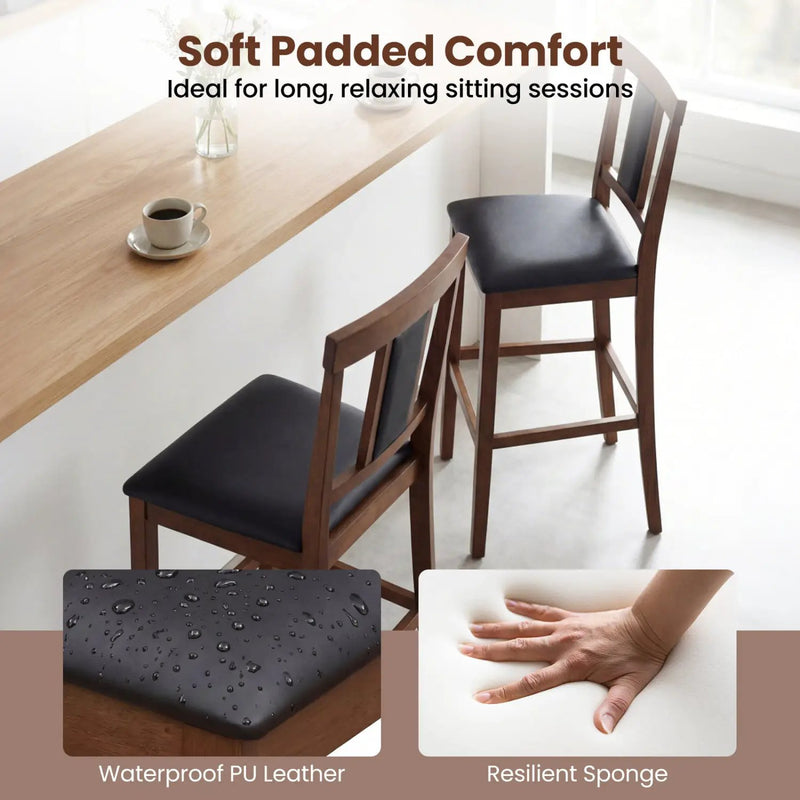 Set of 2 Upholstered Barstool 29.5 Inch Bar Height with Solid Rubber Wood Frame by DirectDeals