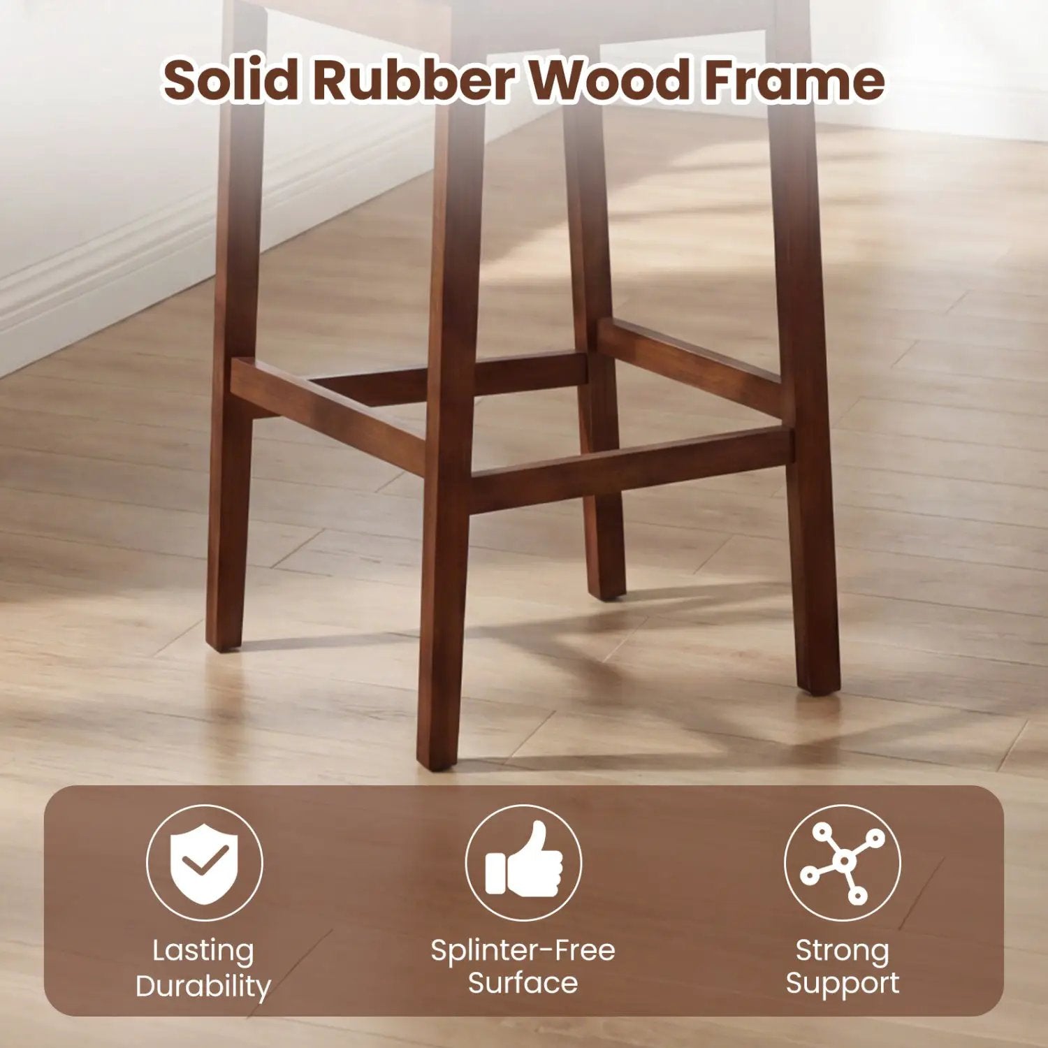 Set of 2 Upholstered Barstool 29.5 Inch Bar Height with Solid Rubber Wood Frame by DirectDeals