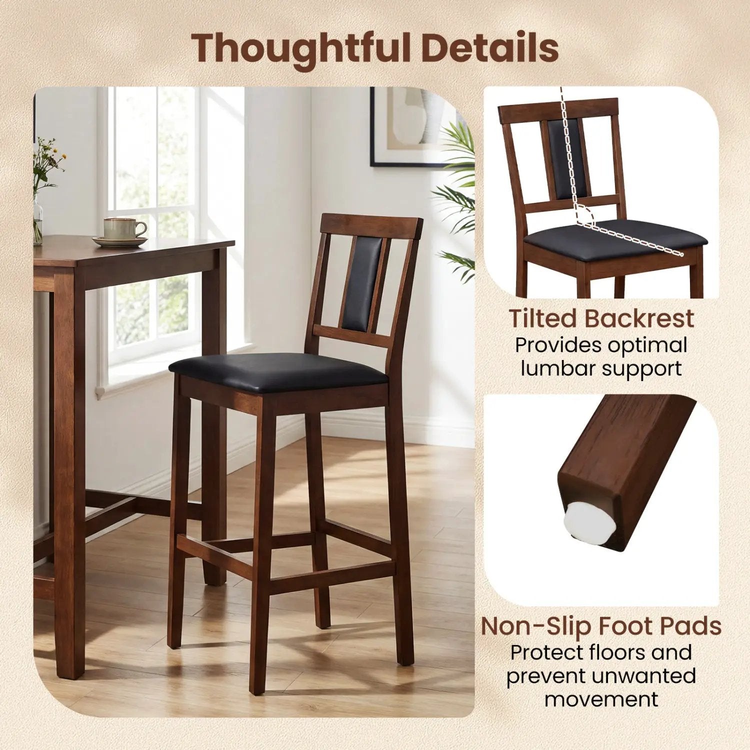 Set of 2 Upholstered Barstool 29.5 Inch Bar Height with Solid Rubber Wood Frame by DirectDeals