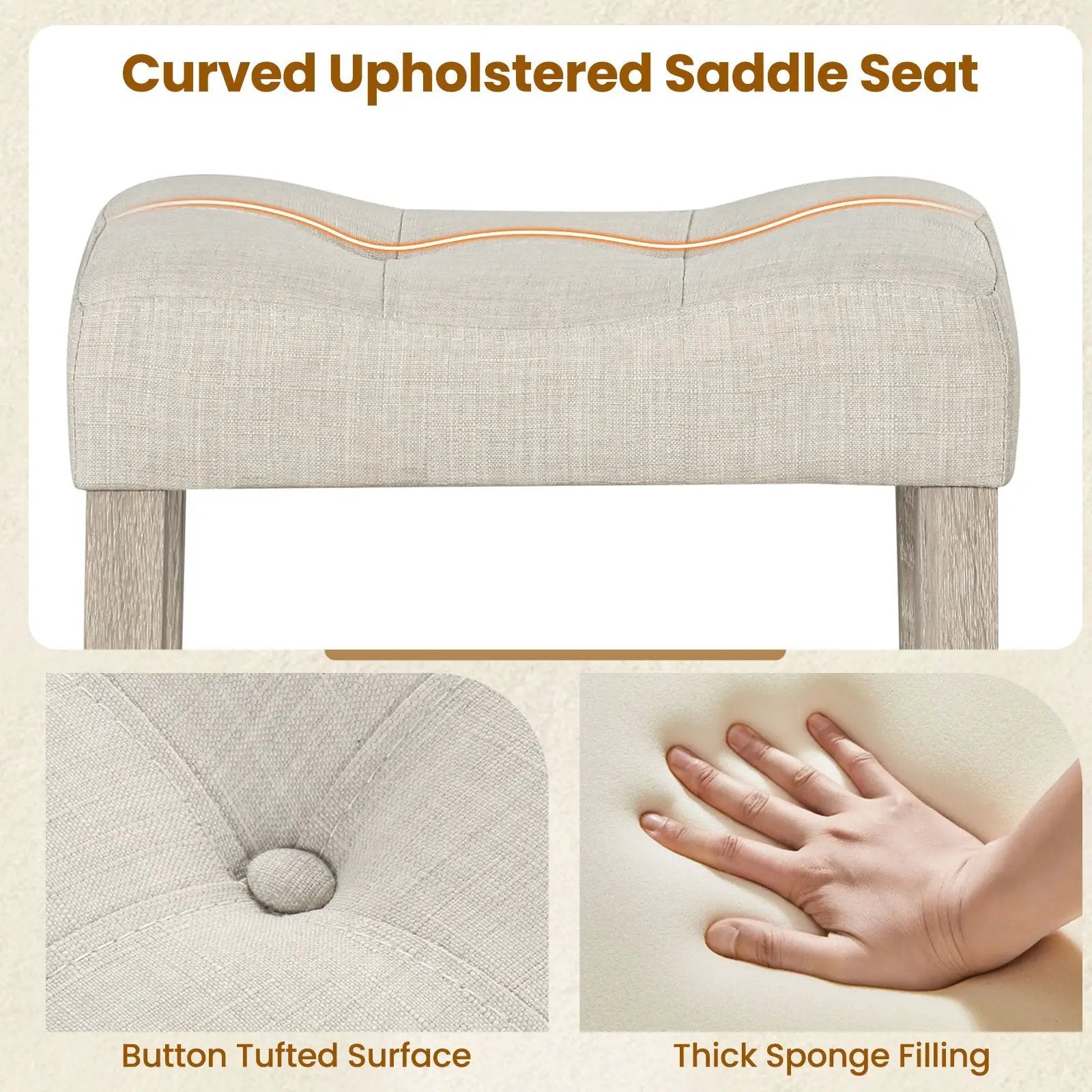 Set of 2 Upholstered Counter Height Bar Stool with Curved Saddle-Seat by DirectDeals