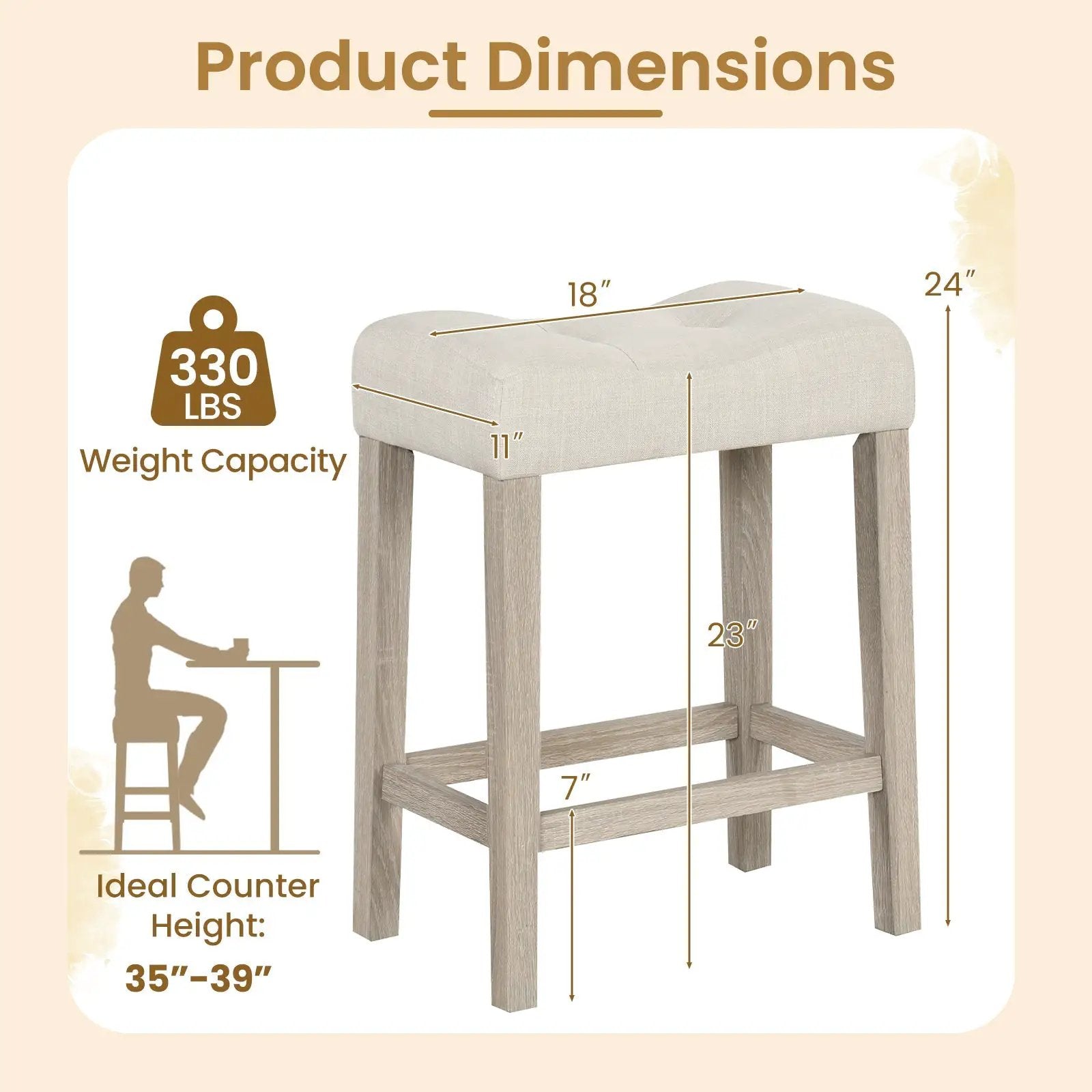 Set of 2 Upholstered Counter Height Bar Stool with Curved Saddle-Seat by DirectDeals