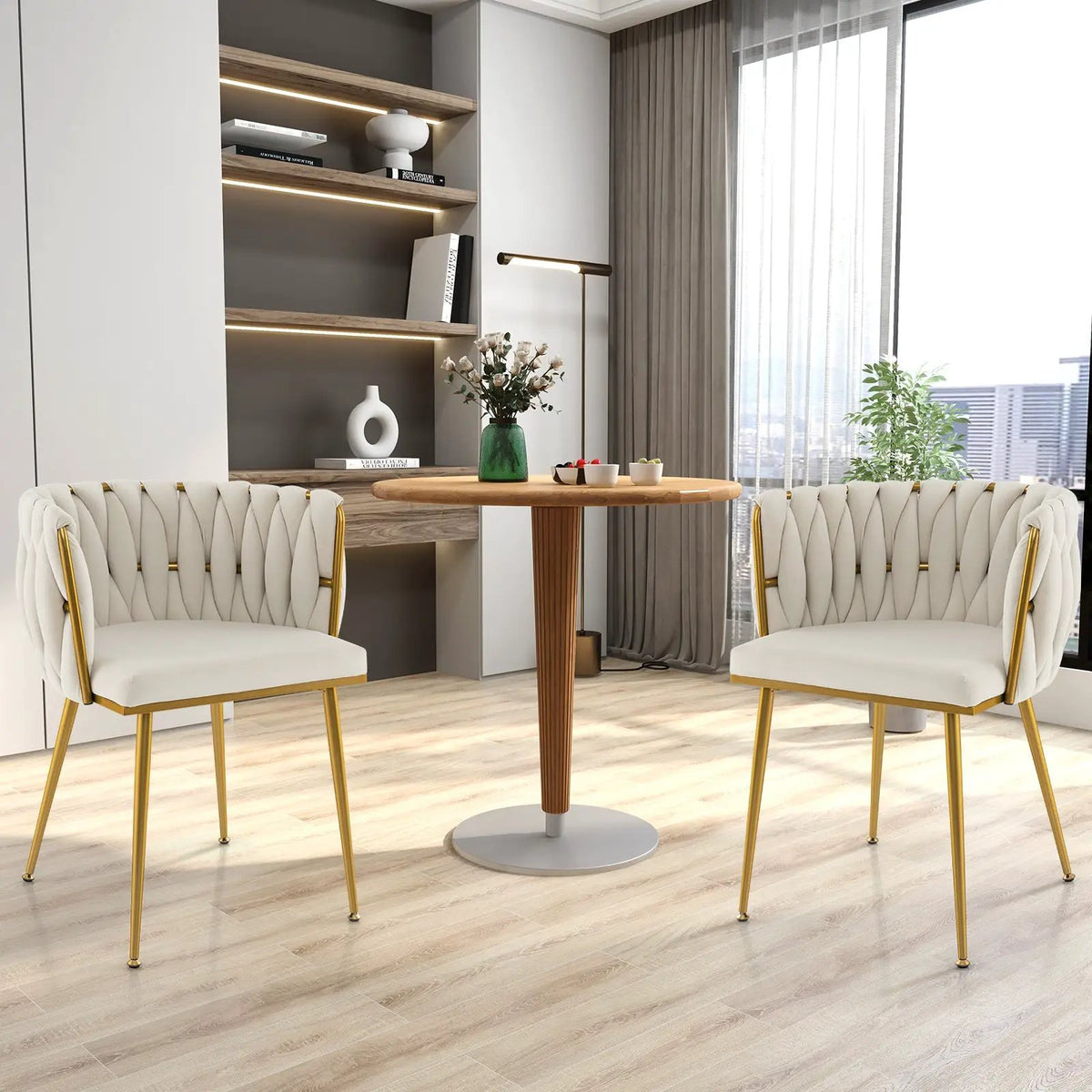 Set of 2 Upholstered Dining Chair w/ Curved Backrest and Metal Tubes by DirectDeals