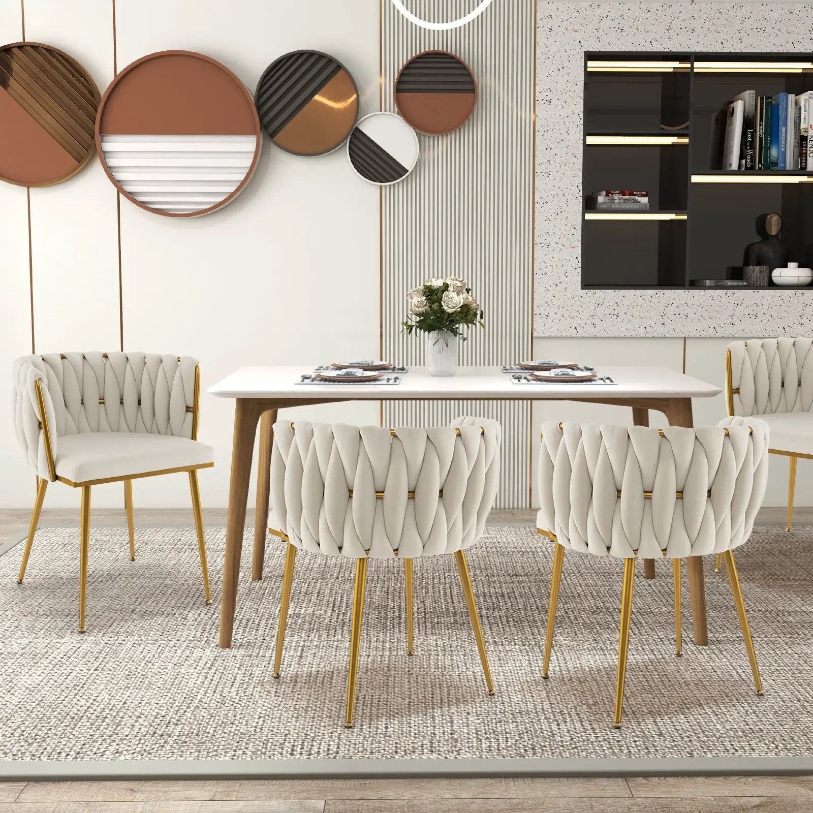 Set of 2 Upholstered Dining Chair w/ Curved Backrest and Metal Tubes by DirectDeals