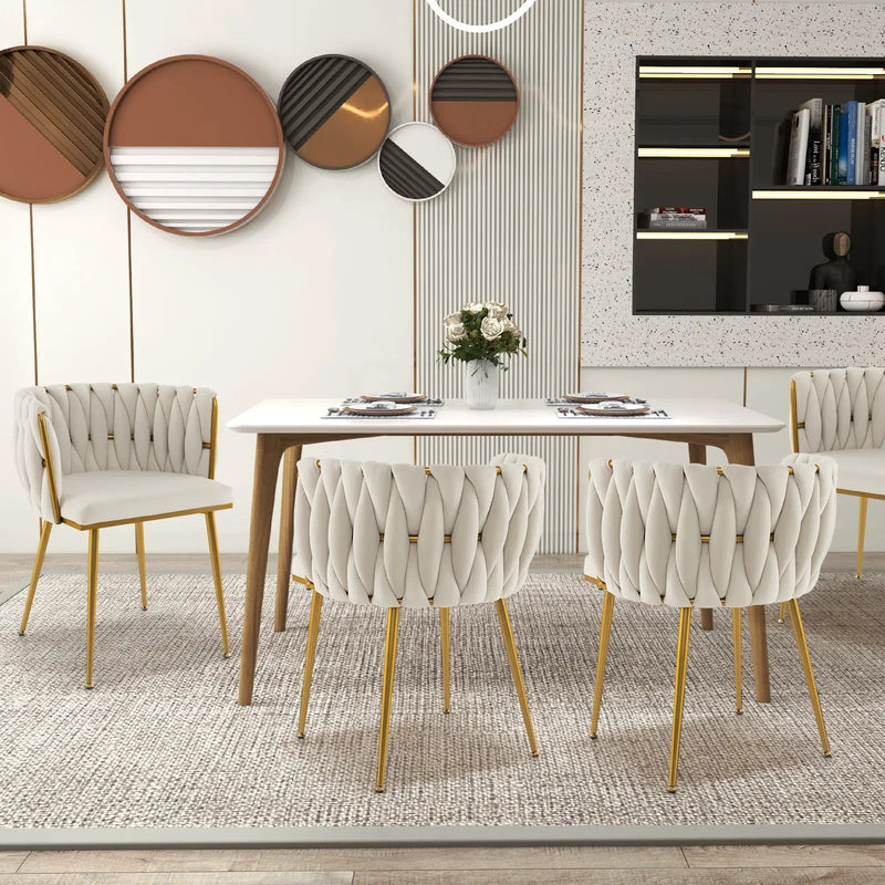 Set of 2 Upholstered Dining Chair w/ Curved Backrest and Metal Tubes by DirectDeals