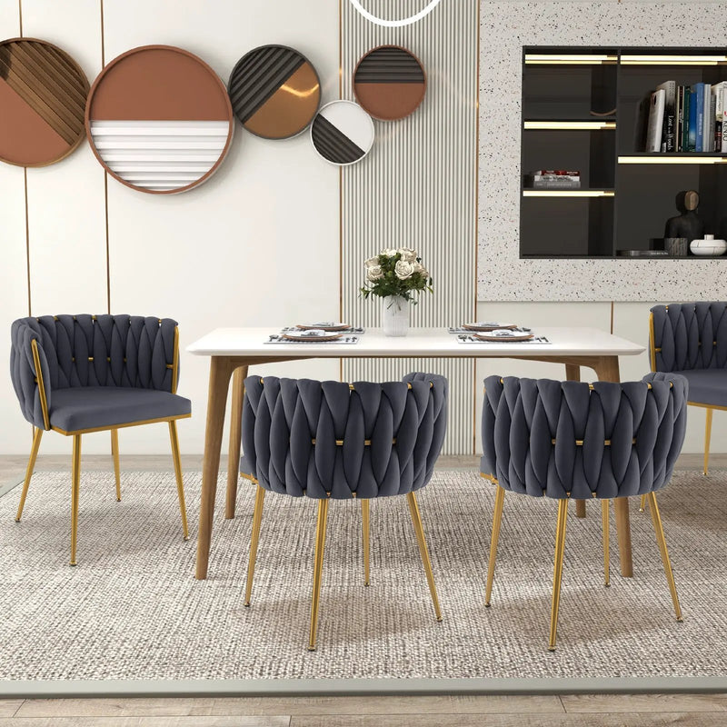 Set of 2 Upholstered Dining Chair w/ Curved Backrest and Metal Tubes by DirectDeals