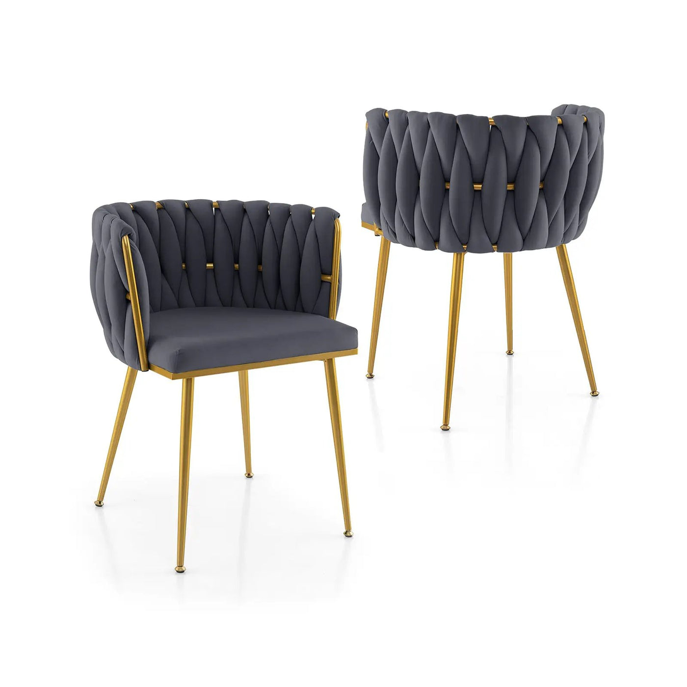Set of 2 Upholstered Dining Chair w/ Curved Backrest and Metal Tubes by DirectDeals
