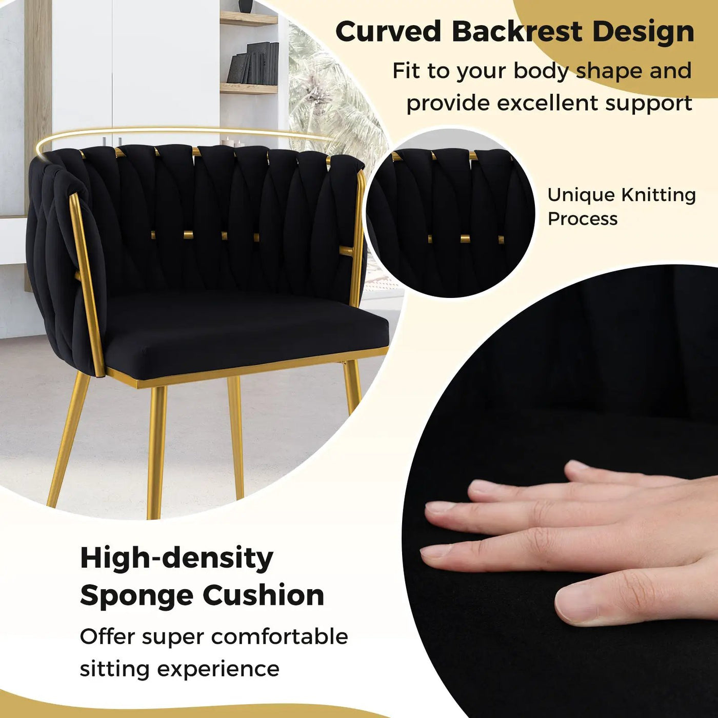 Set of 2 Upholstered Dining Chair w/ Curved Backrest and Metal Tubes by DirectDeals