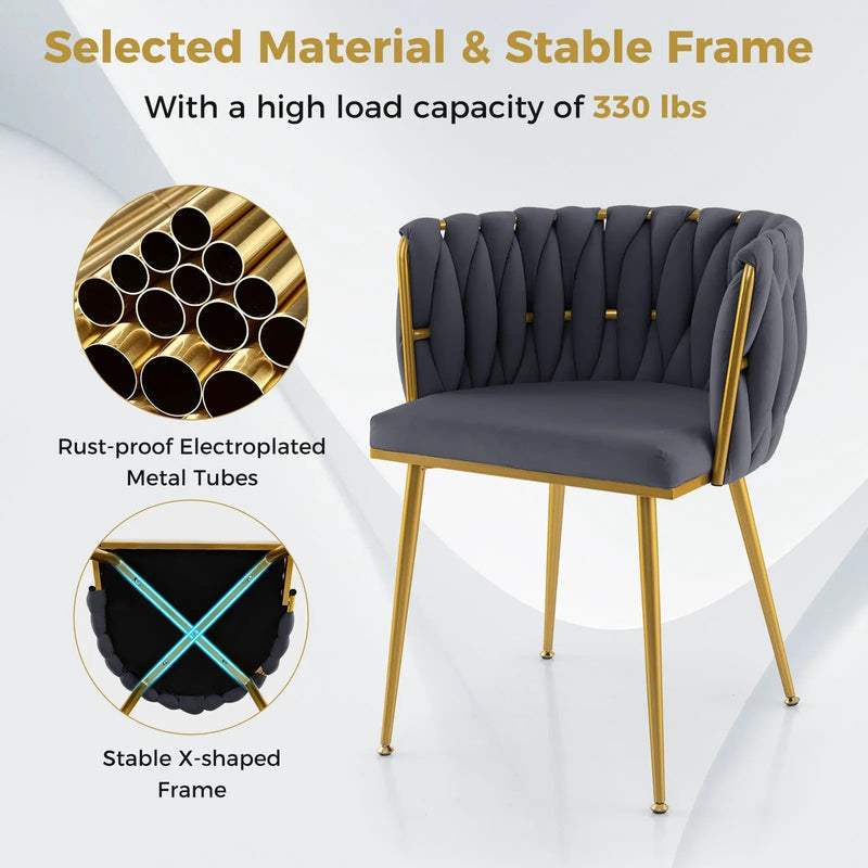 Set of 2 Upholstered Dining Chair w/ Curved Backrest and Metal Tubes by DirectDeals