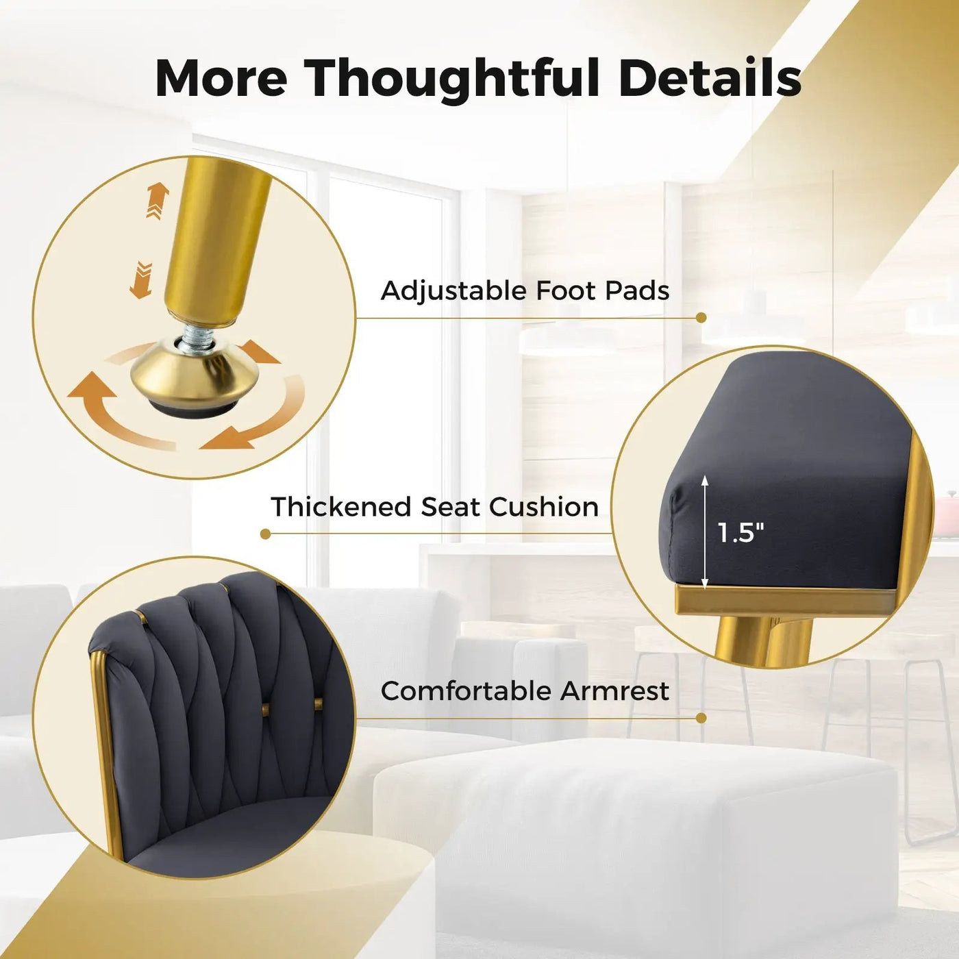 Set of 2 Upholstered Dining Chair w/ Curved Backrest and Metal Tubes by DirectDeals