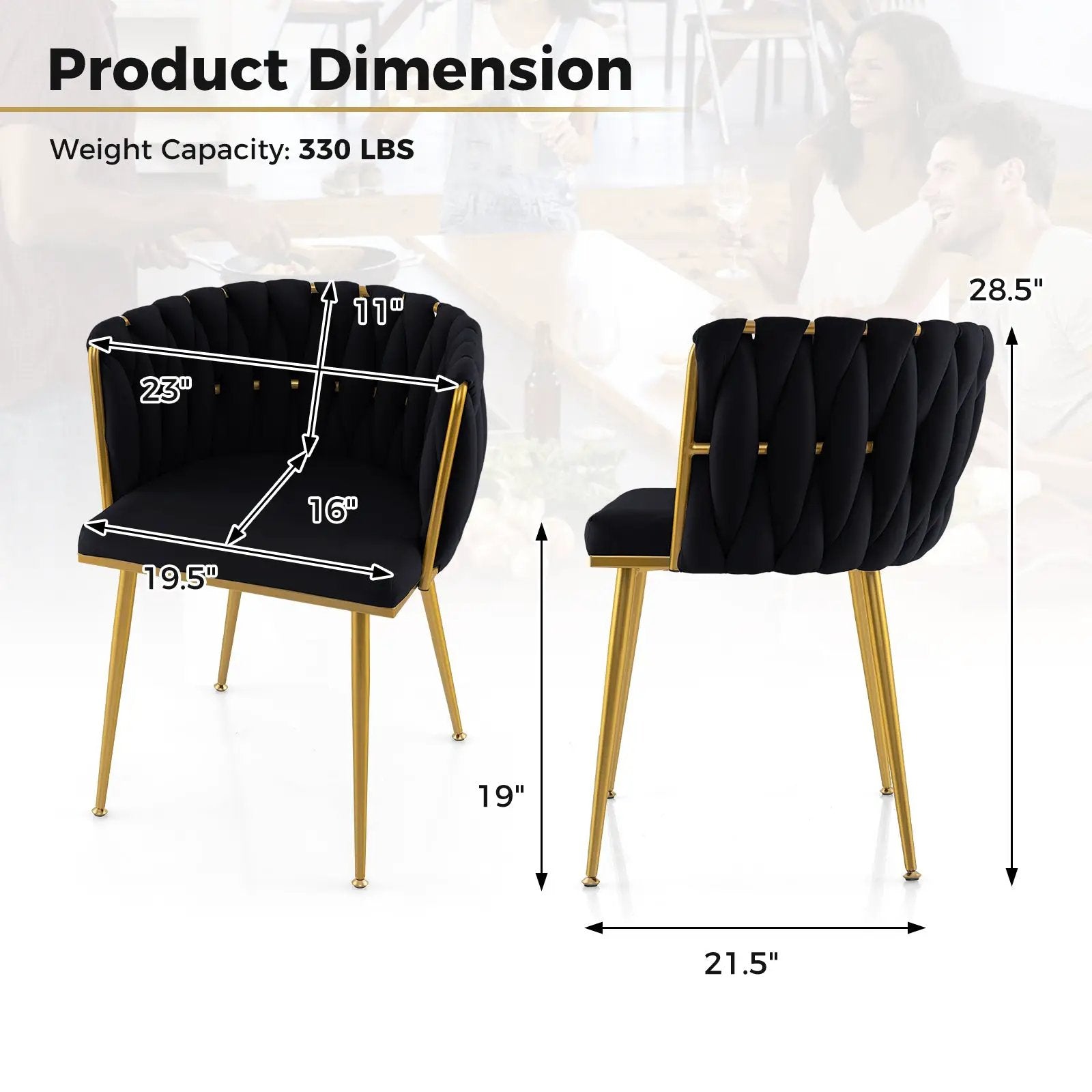 Set of 2 Upholstered Dining Chair w/ Curved Backrest and Metal Tubes by DirectDeals