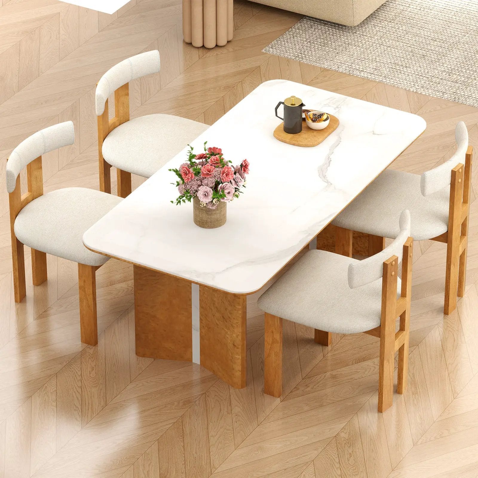 Dining Chair Set of 2 Upholstered Kitchen Chair with Padded Seat-Natural by DirectDeals